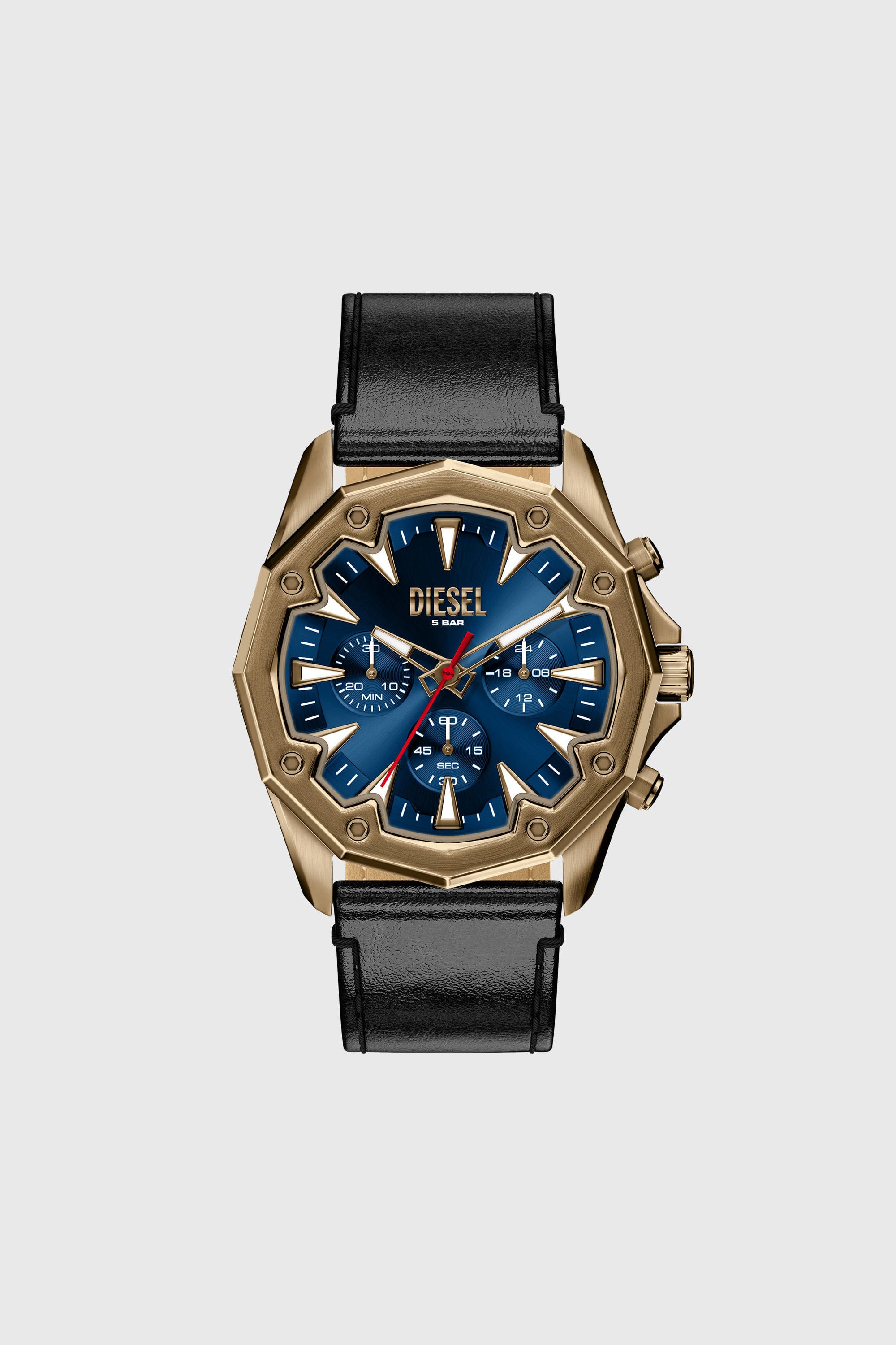 Diesel - DZ4733 WATCH, Man's Stinger antique gold-tone leather watch in Black - 1