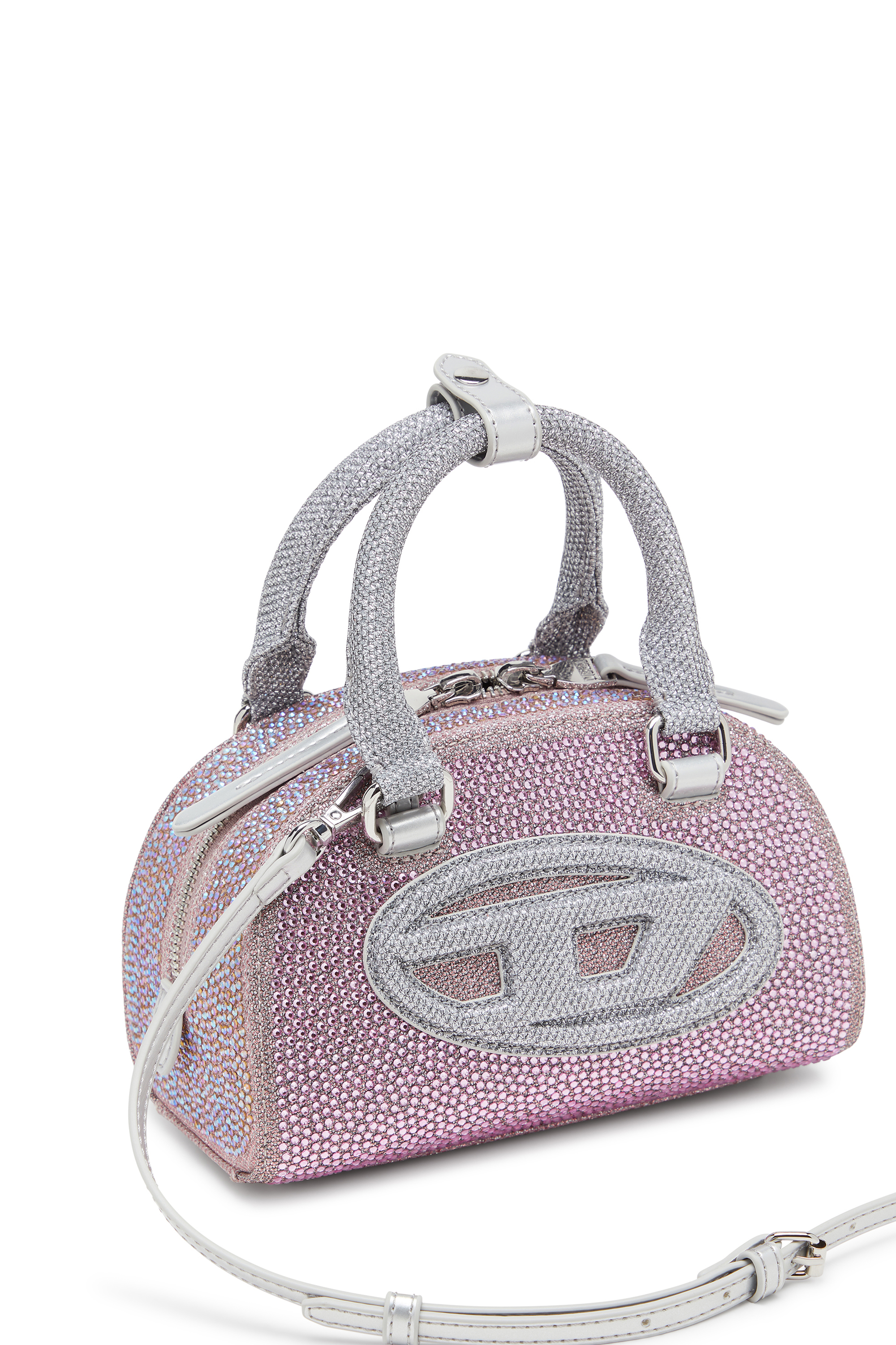 Diesel - 1DR DOME CROSSBODY, Woman's 1DR Dome - Small bowling bag in crystal Lurex in Pink - 5