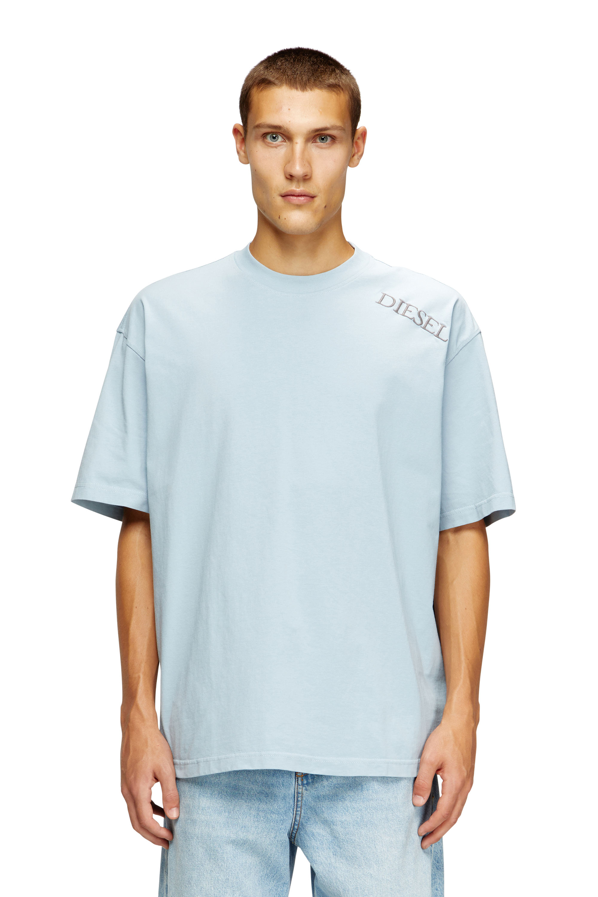 Diesel - T-BOGGY-T5, Man's Loose fit t-shirt with graphic print and logo in Light Blue - 1
