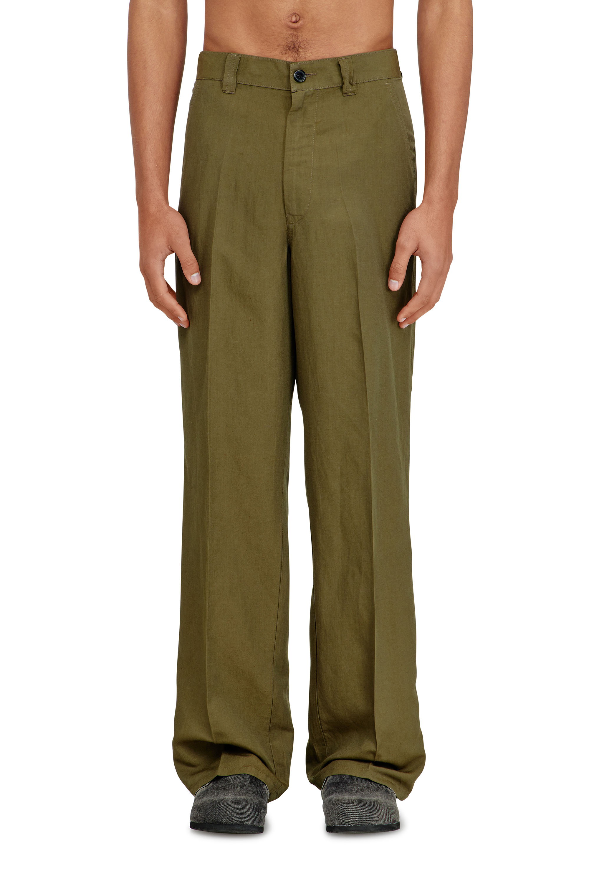 Diesel - P-HANT-CHINO-PGBS, Man's Linen-blend pants with wide leg in Green - 1