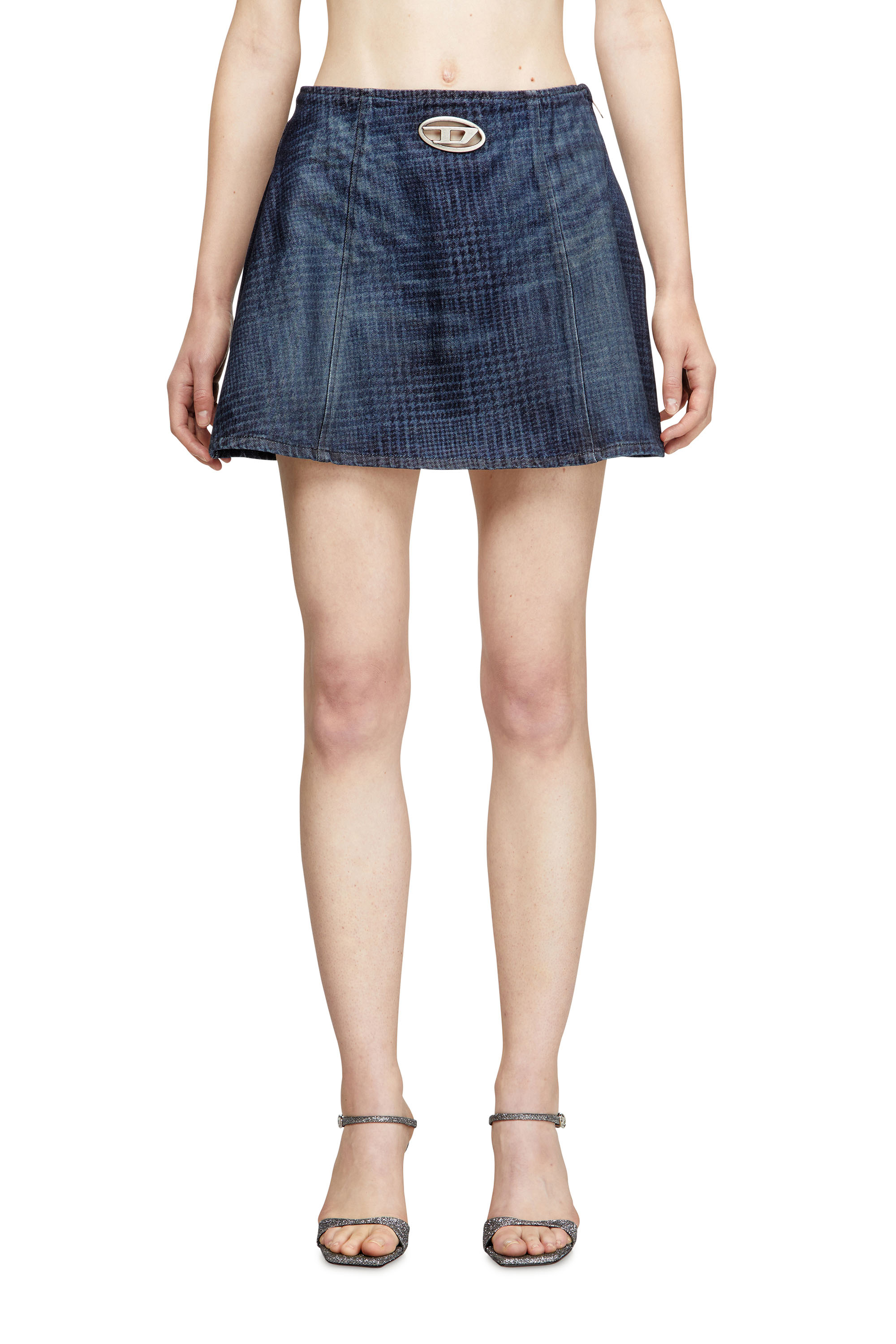 Diesel - DE-SWENY-S1, Woman's Mini skirt in Prince of Wales denim in Dark Blue - 3