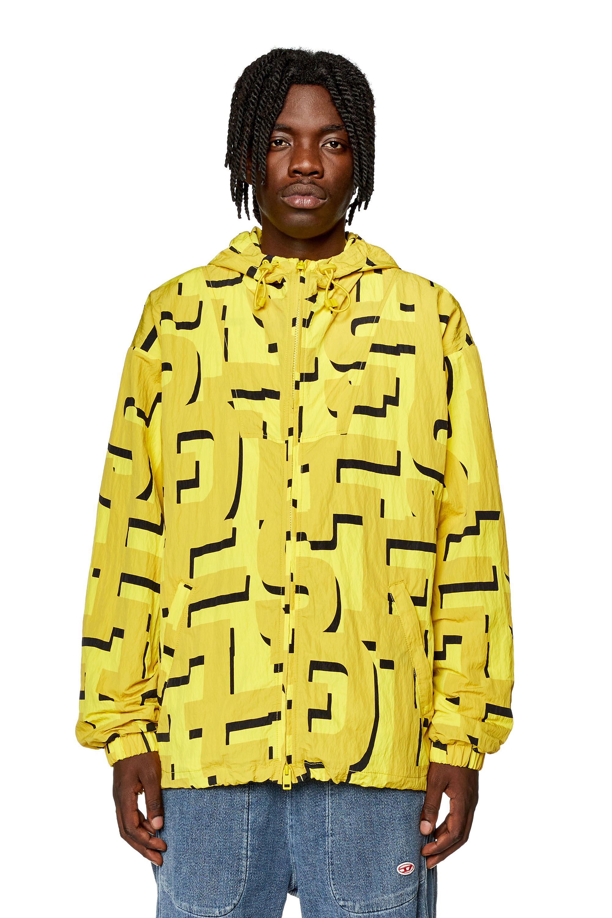 楽天 Men's Nylon windbreaker with monogram print | Yellow | Diesel ジャケット・アウター