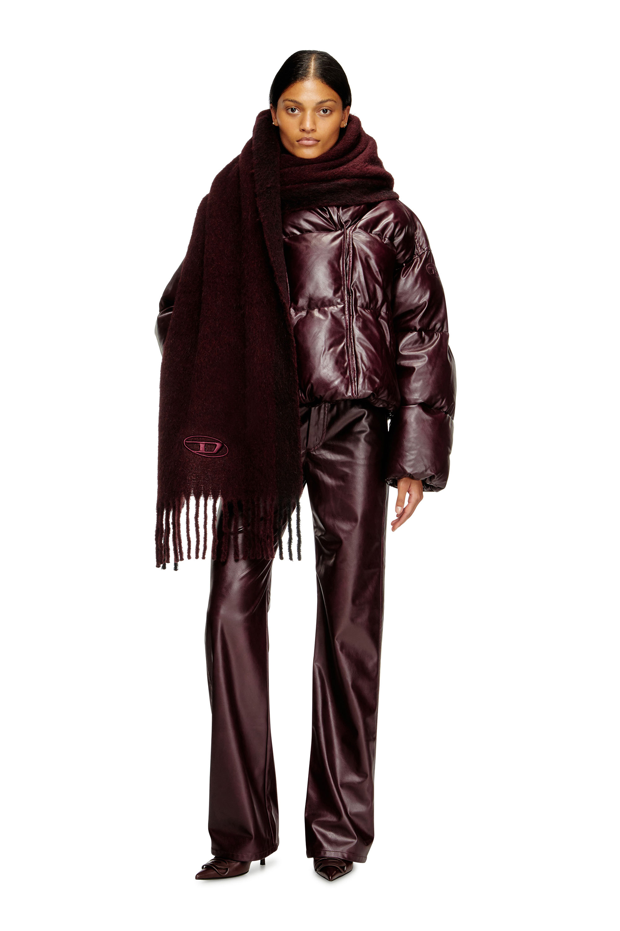 Diesel - FR-W-ILLEY, Woman's Burgundy hooded puffer jacket in coated fabric in Burgundy - 2