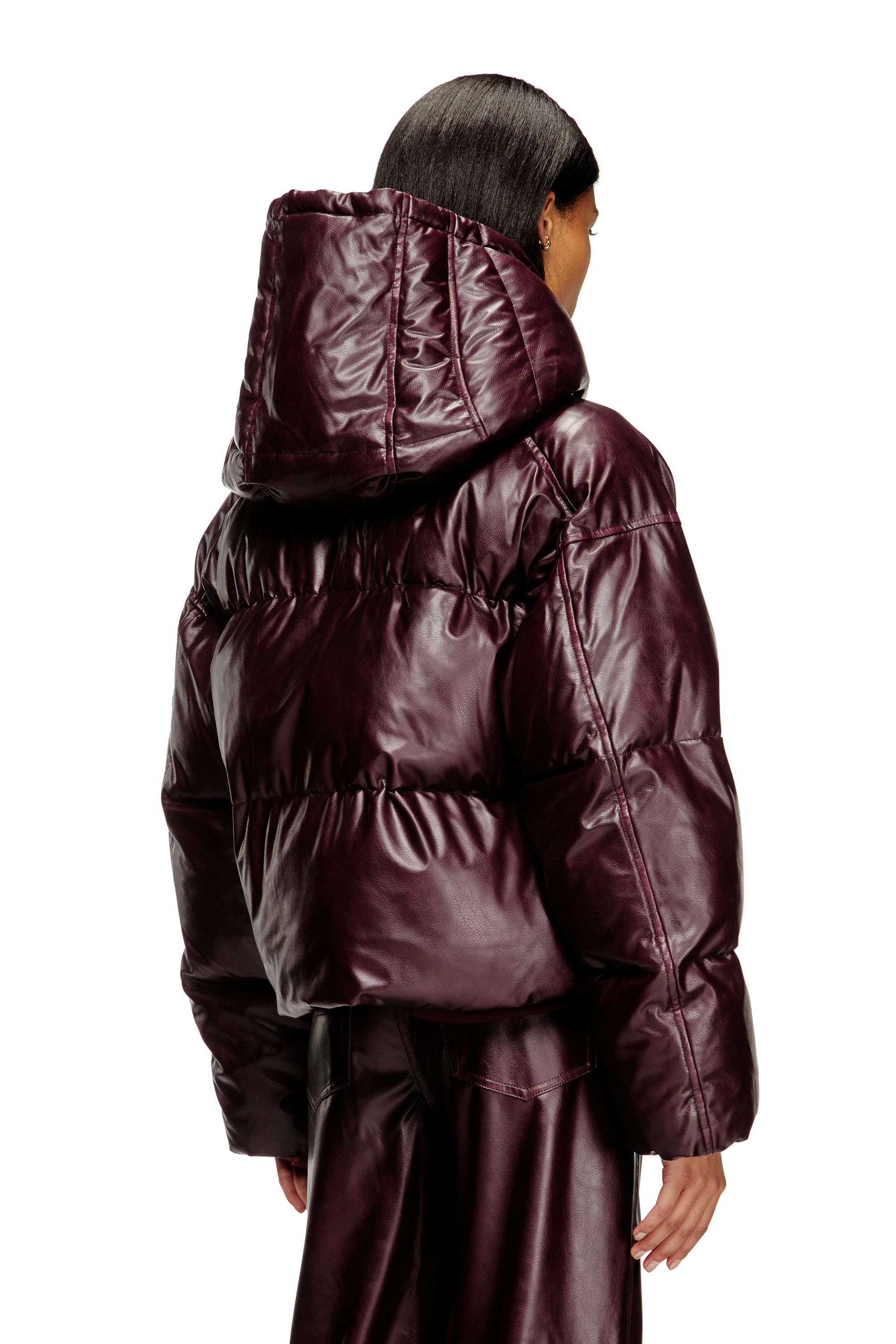 Diesel - FR-W-ILLEY, Woman's Burgundy hooded puffer jacket in coated fabric in Burgundy - 4