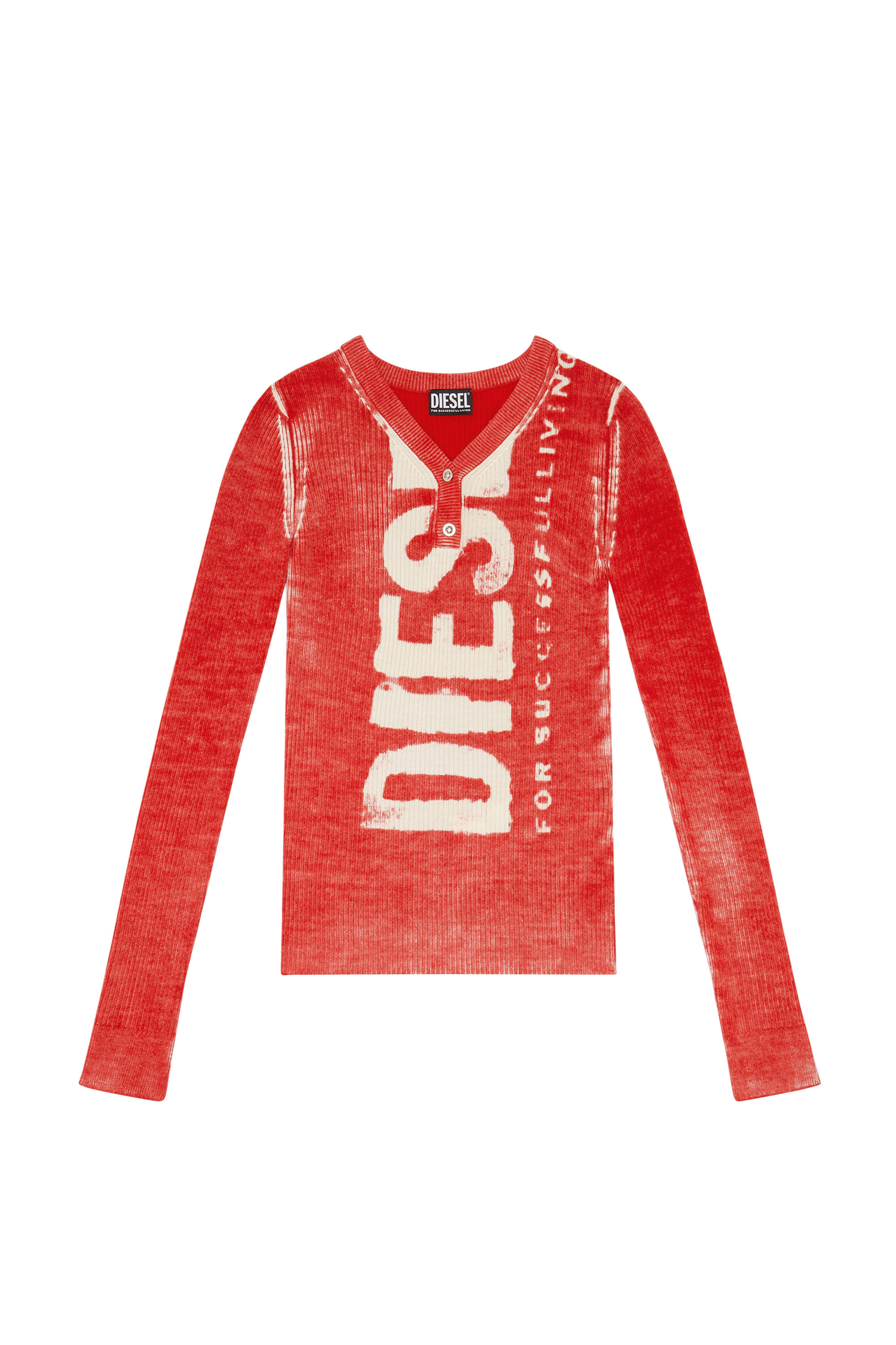 Diesel - M-ARITA, Woman Printed wool jumper with logo in Red - Image 3