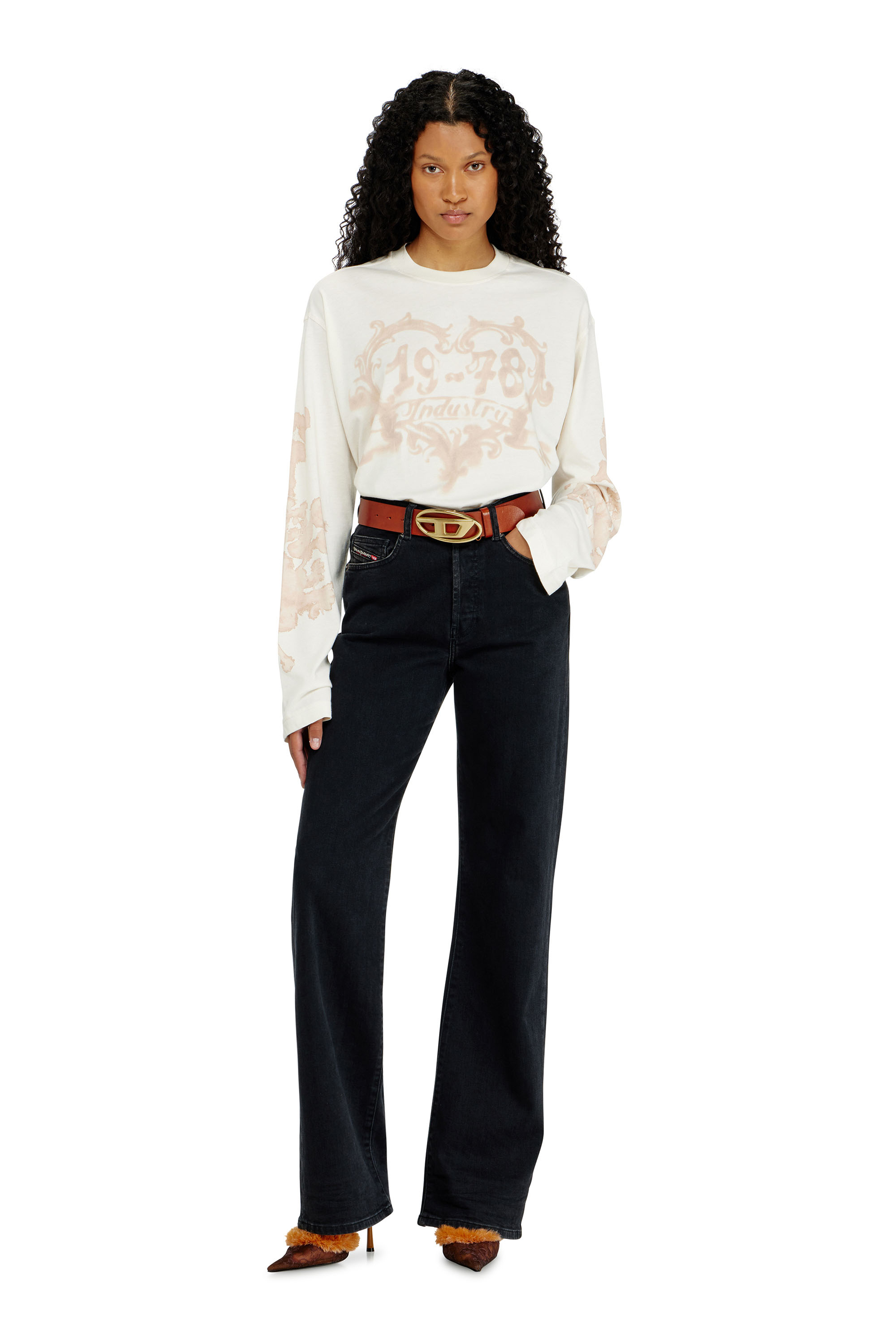 Diesel - T-HILARY-LS-AA1, Woman's Cotton long-sleeve T-shirt with graphic print in White - 2