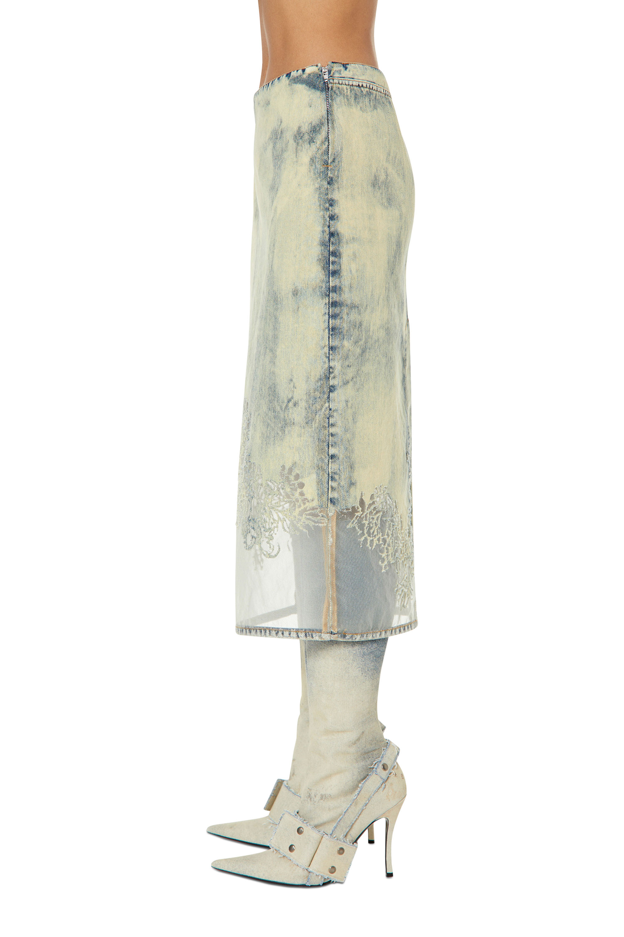 DE-PRA-FSC, Light Blue Diesel - DE-PRA-FSC, Woman's Midi skirt in lace denim in Light Blue - 5