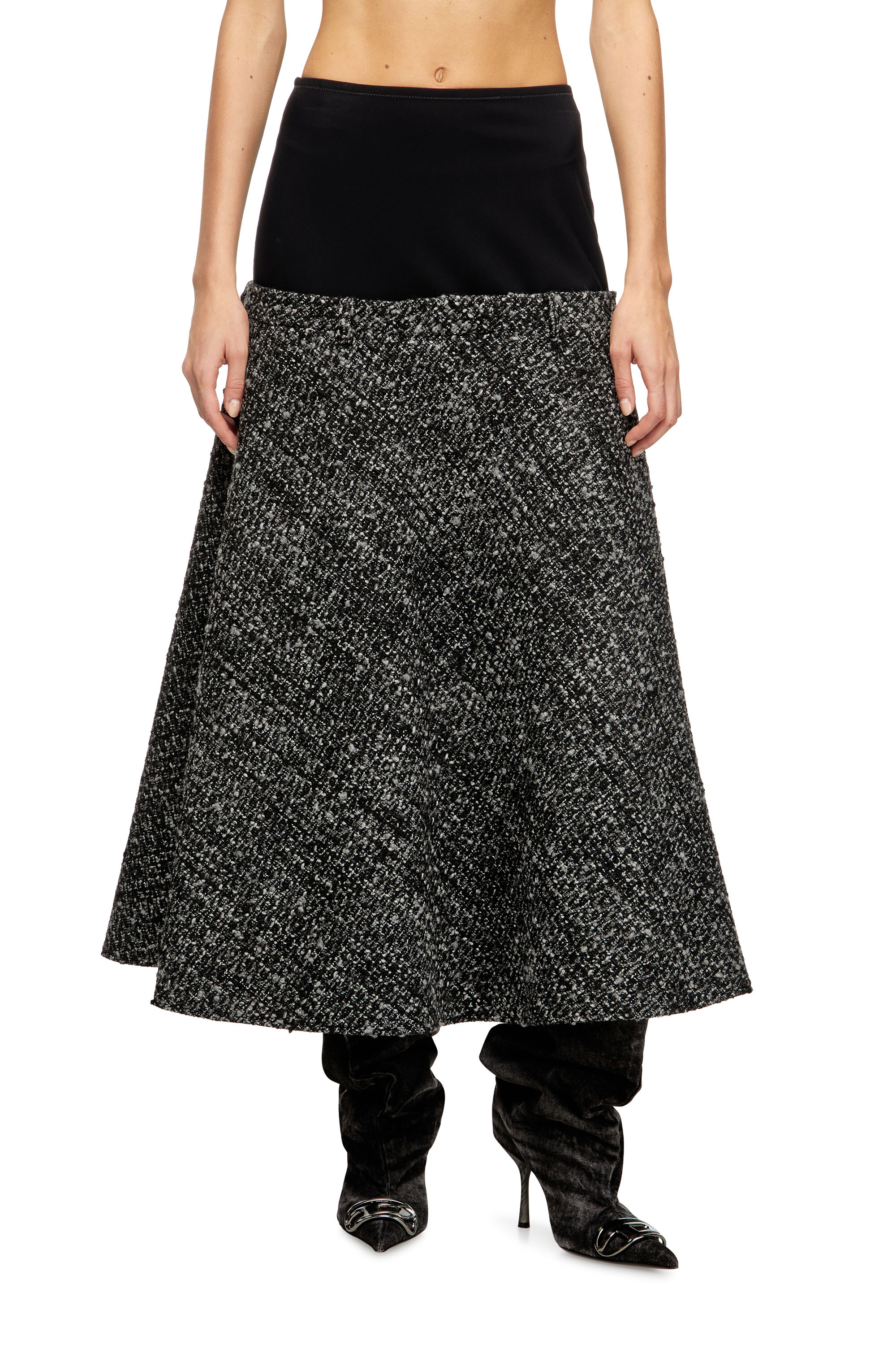 O-GRACE, Black Diesel - O-GRACE, Woman's Bouclé skirt with stretch waist in Black - 3