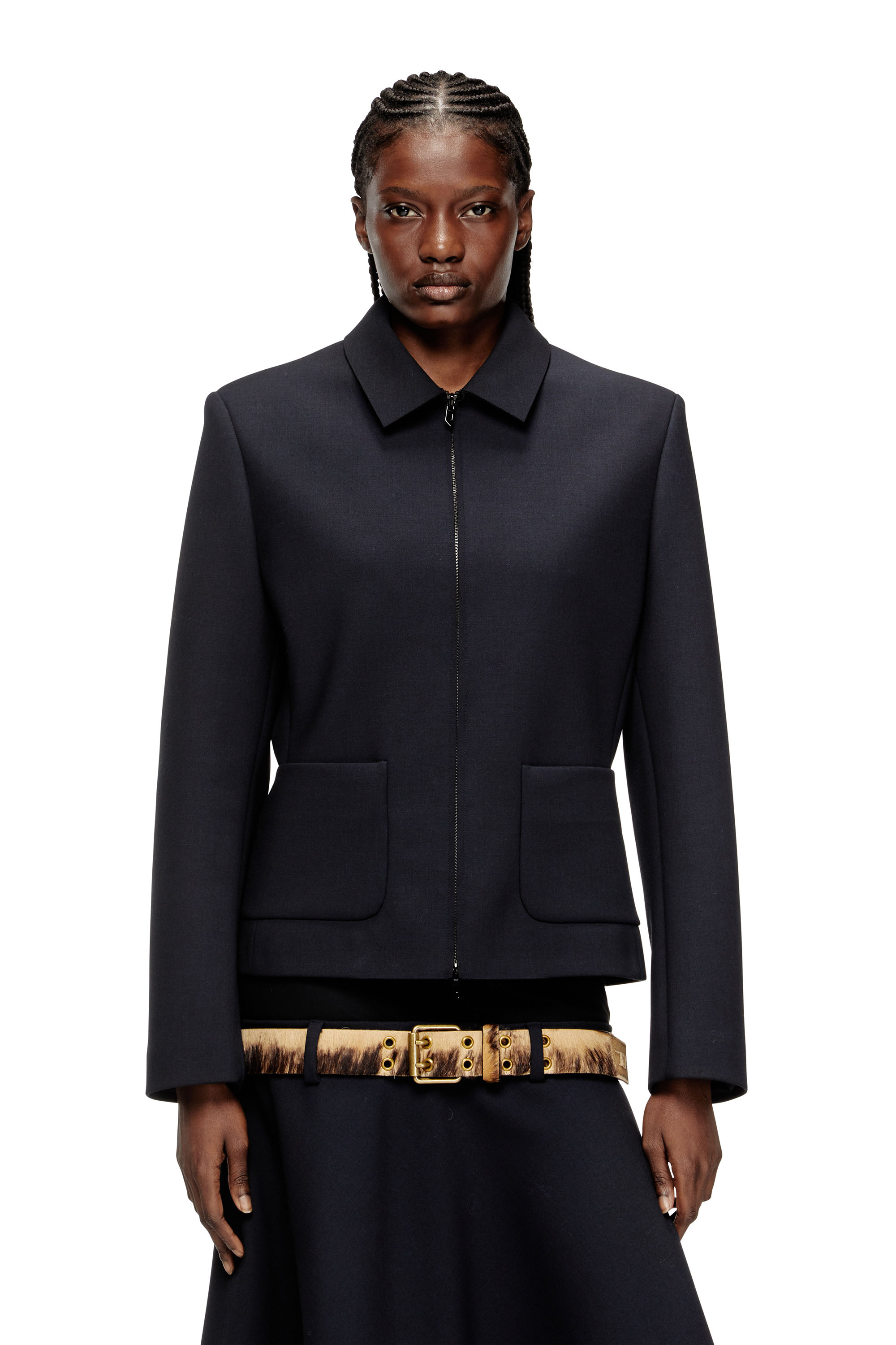 G-CESARA-BOND, Dark Blue Diesel - G-CESARA-BOND, Woman's Collared jacket in neoprene-bonded fabric in Dark Blue - 3