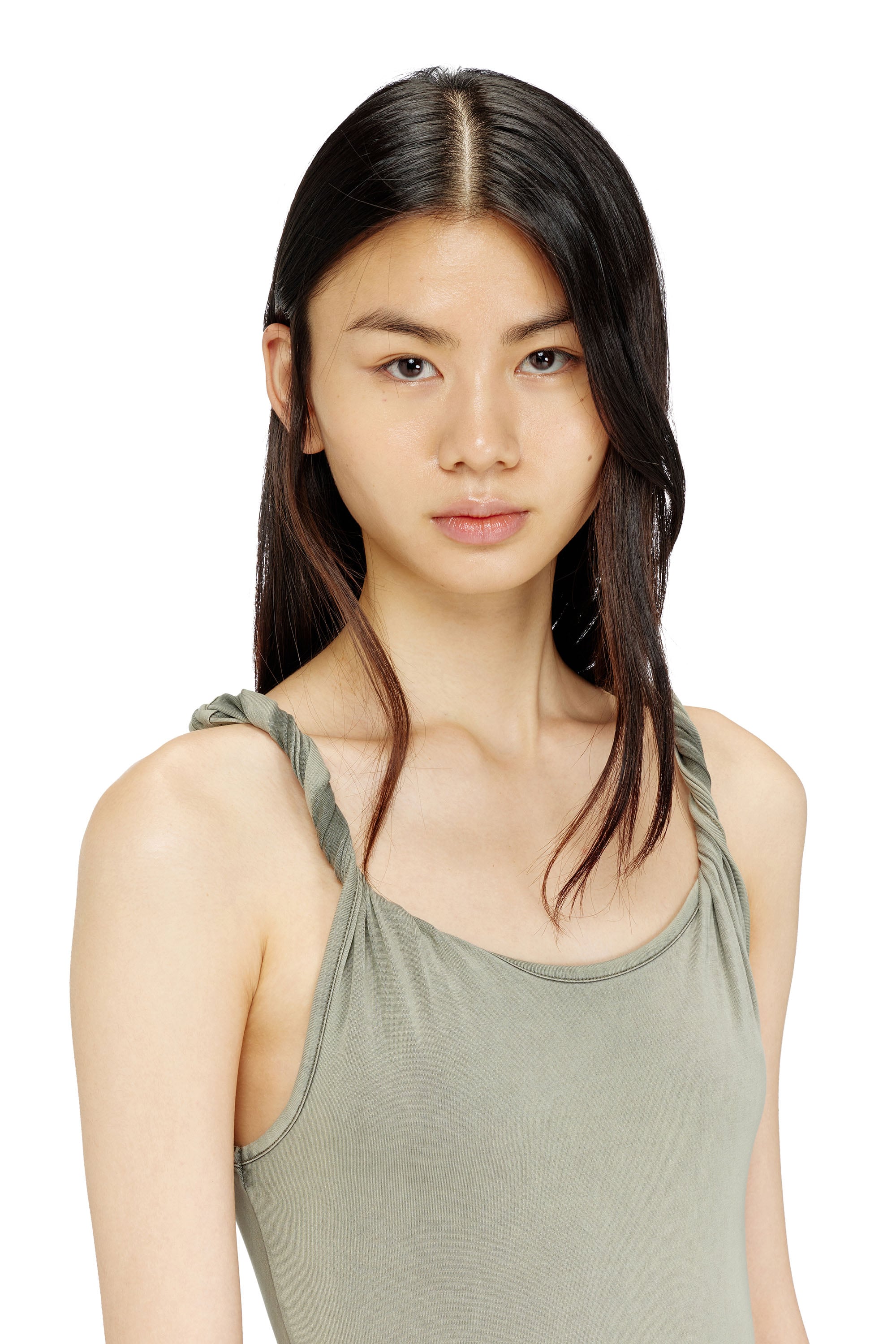 Diesel - D-ESTIGA-S1, Woman's Jersey maxi dress with twisted details in Olive Green - 4