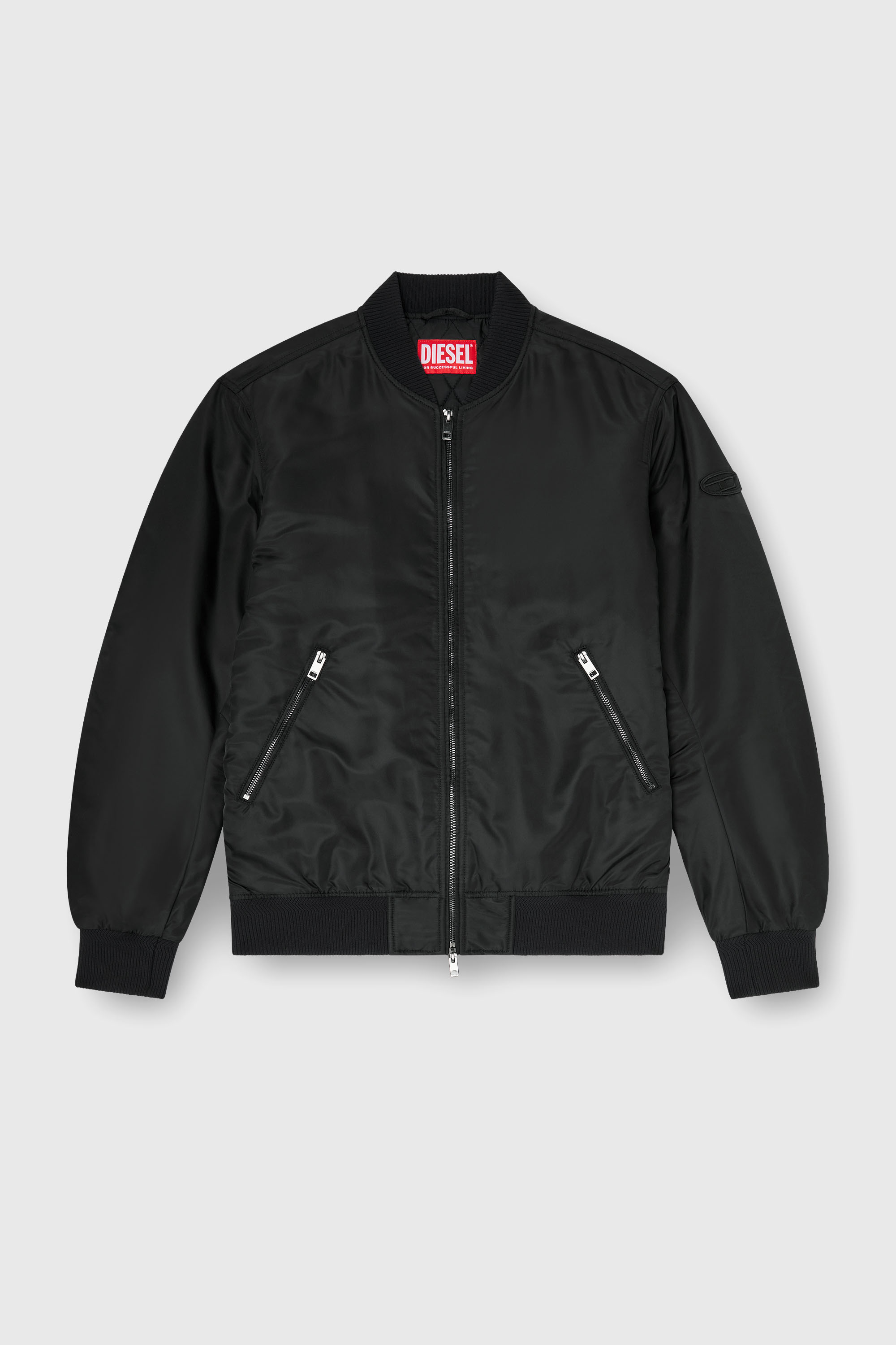 Diesel - J-ROSS-T92, Man's Nylon bomber jacket with ribbed trims in Black - 2