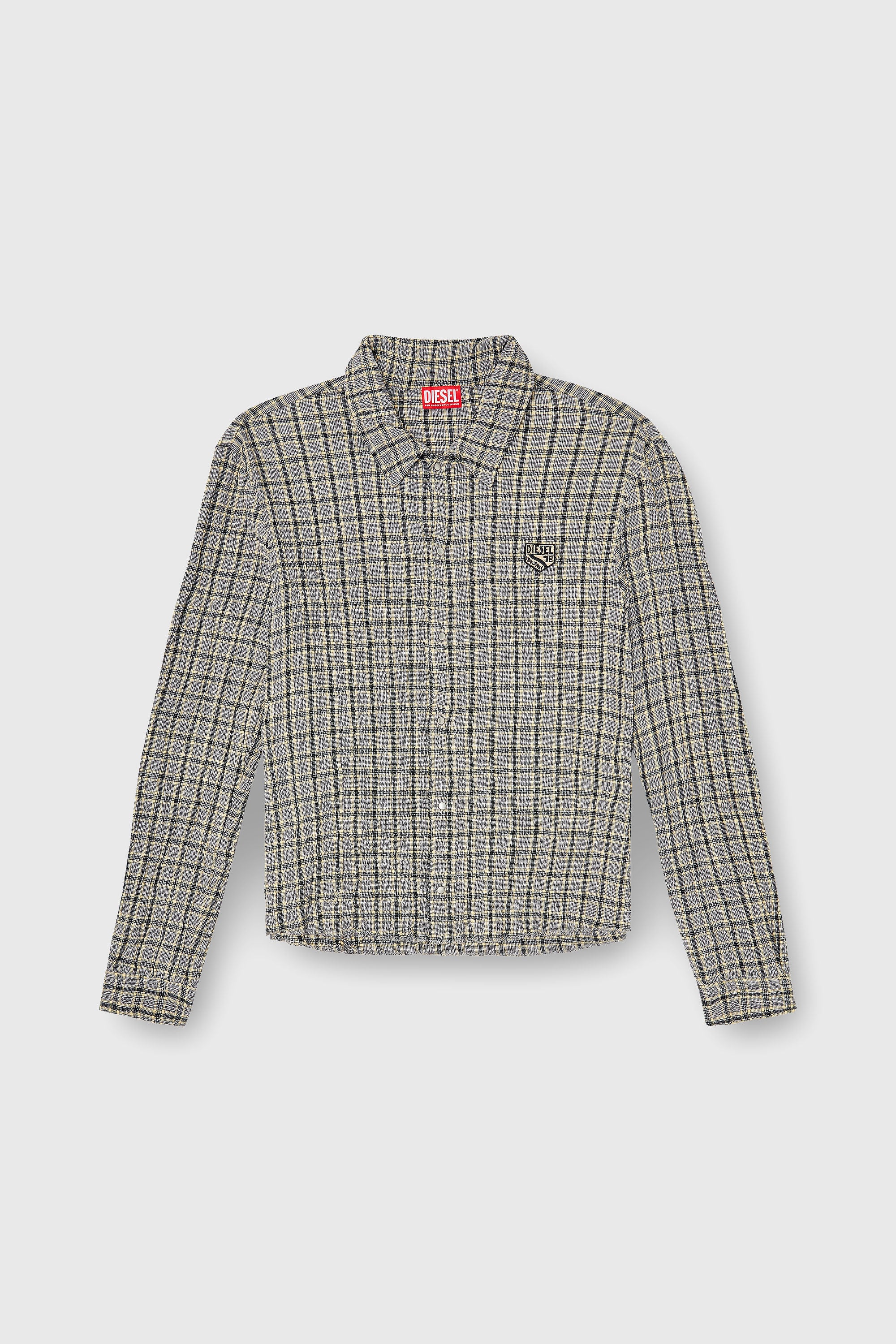 Diesel - S-SEERK, Man's Check shirt with seersucker effect in Green/Grey - 1
