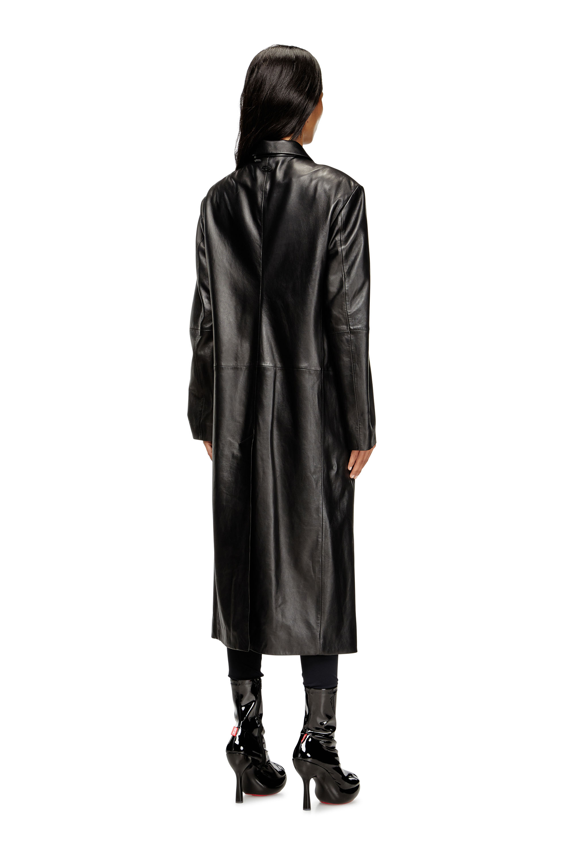 Diesel - L-ANCELOT, Woman's Long padded leather coat in Black - 4