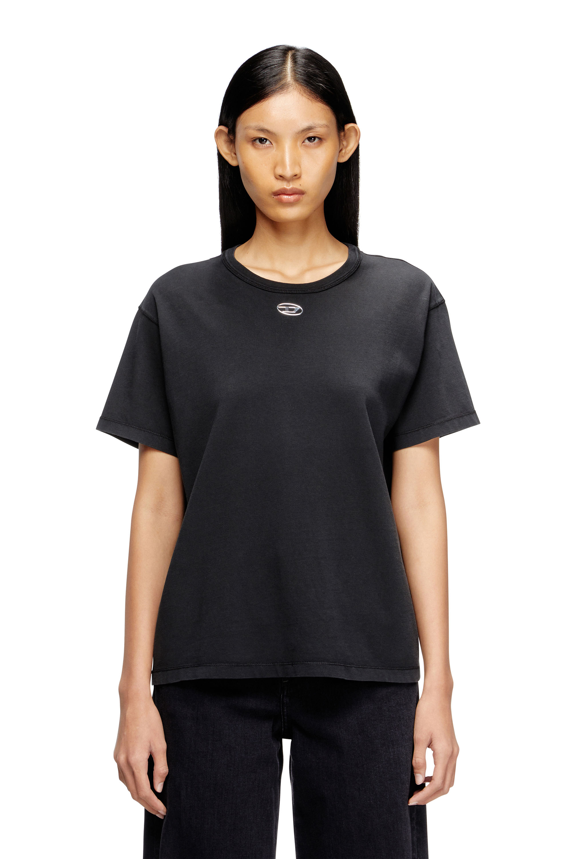 Diesel - T-NORMY-OD-S1, Woman's Cotton T-shirt with metallic Oval D in Black - 3