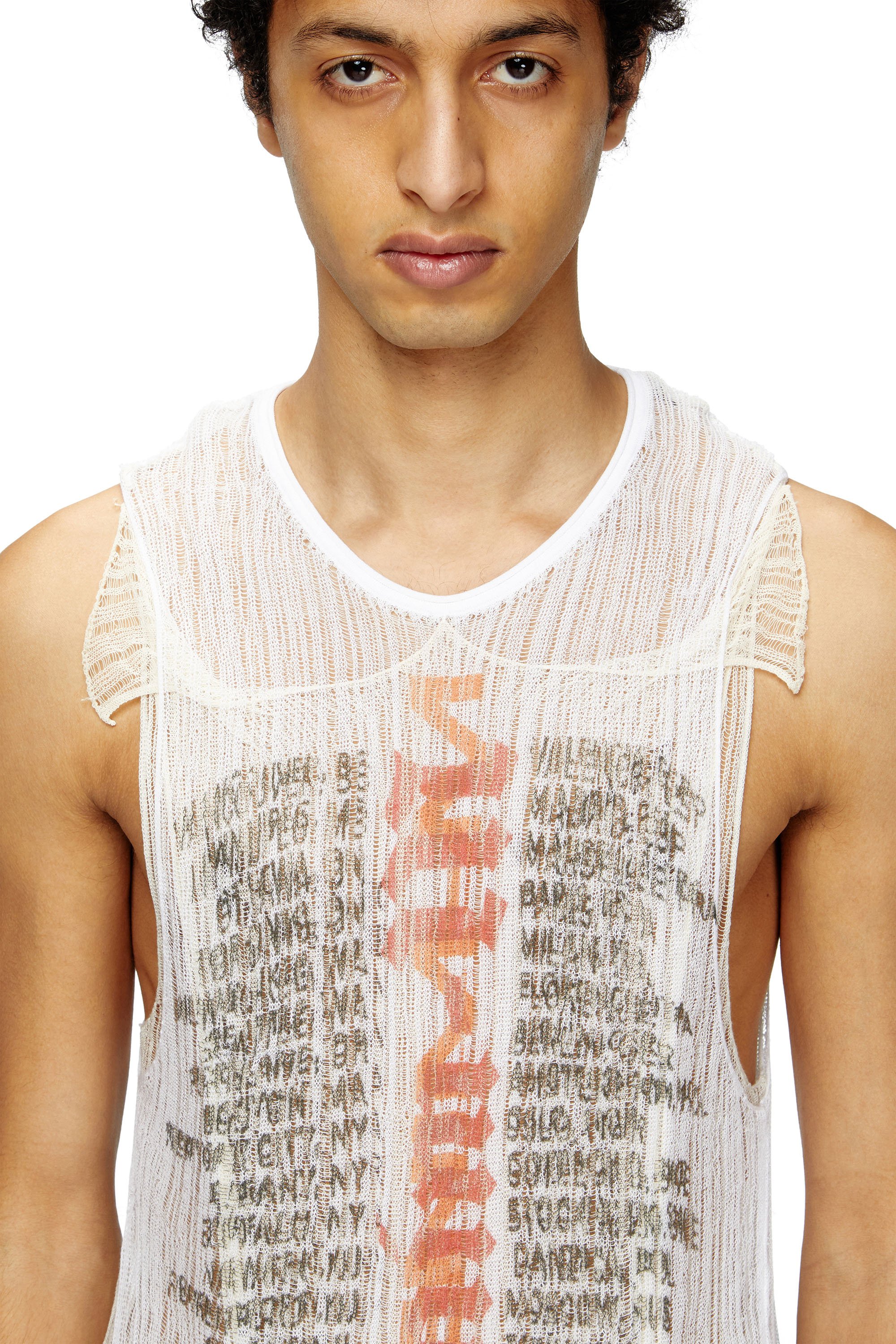 Diesel - K-ABANTE-B, Man's Knitted tank top with distressing in White - 5