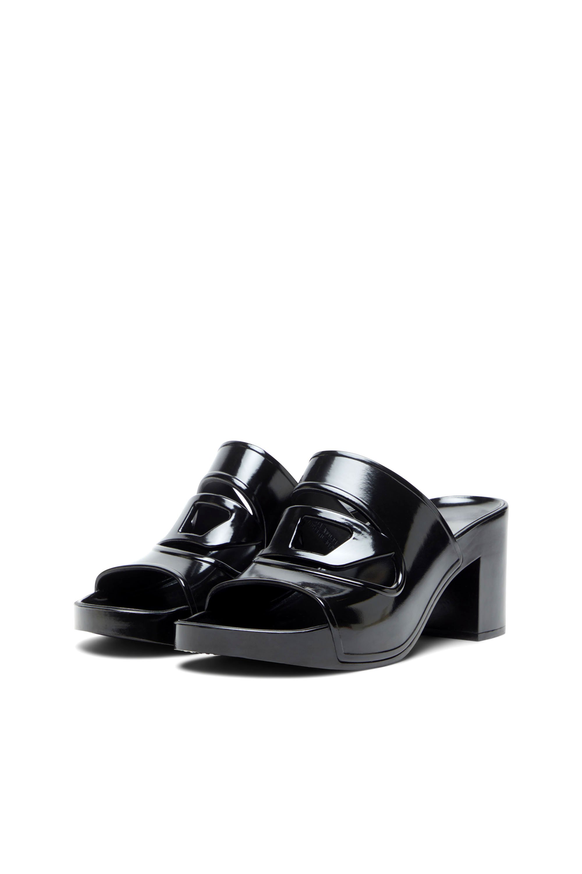 Diesel - SA-BONNIE, Woman's Heeled rubber slides with cut-out logo in Black - 8