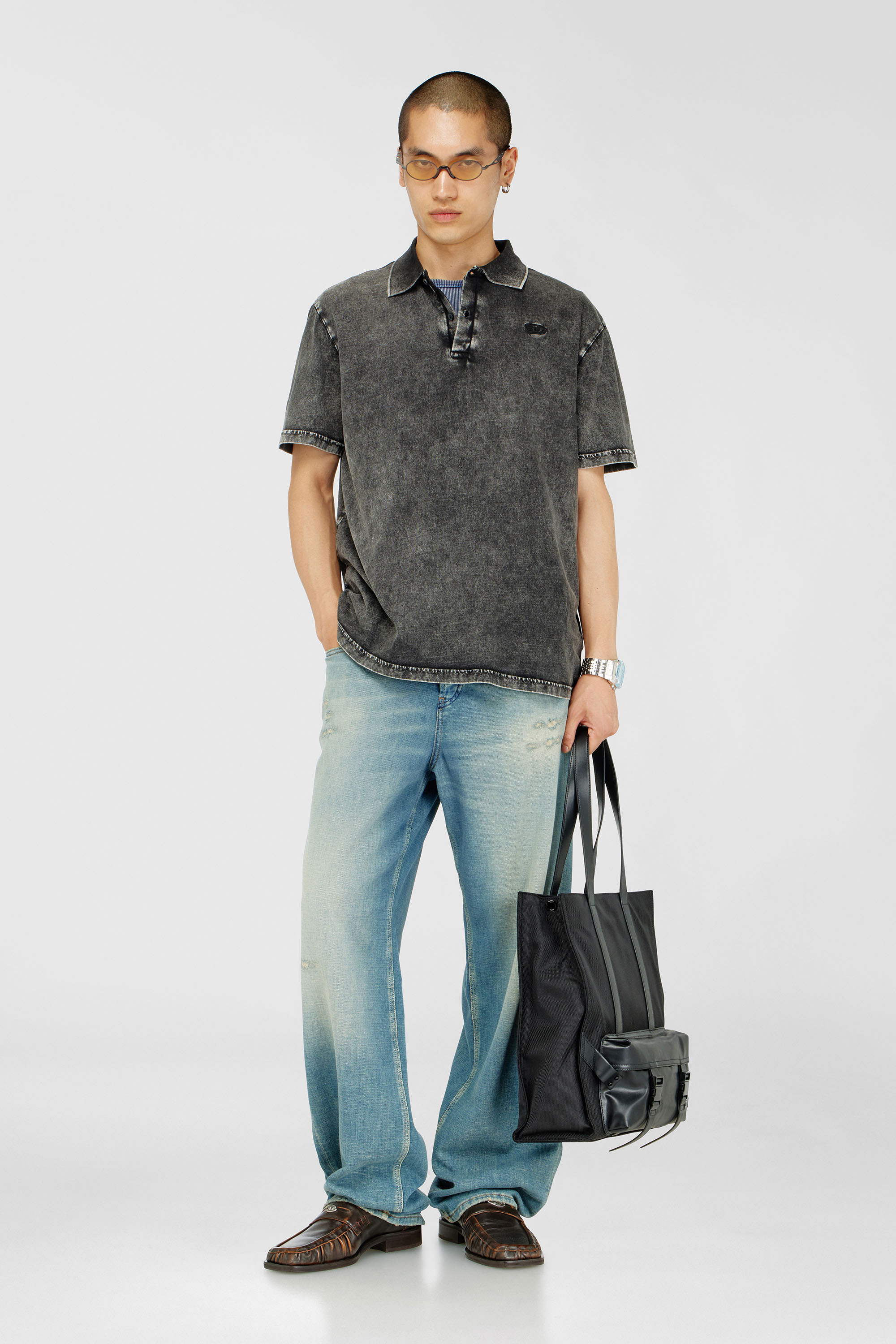 Polo shirt in denim-effect jersey