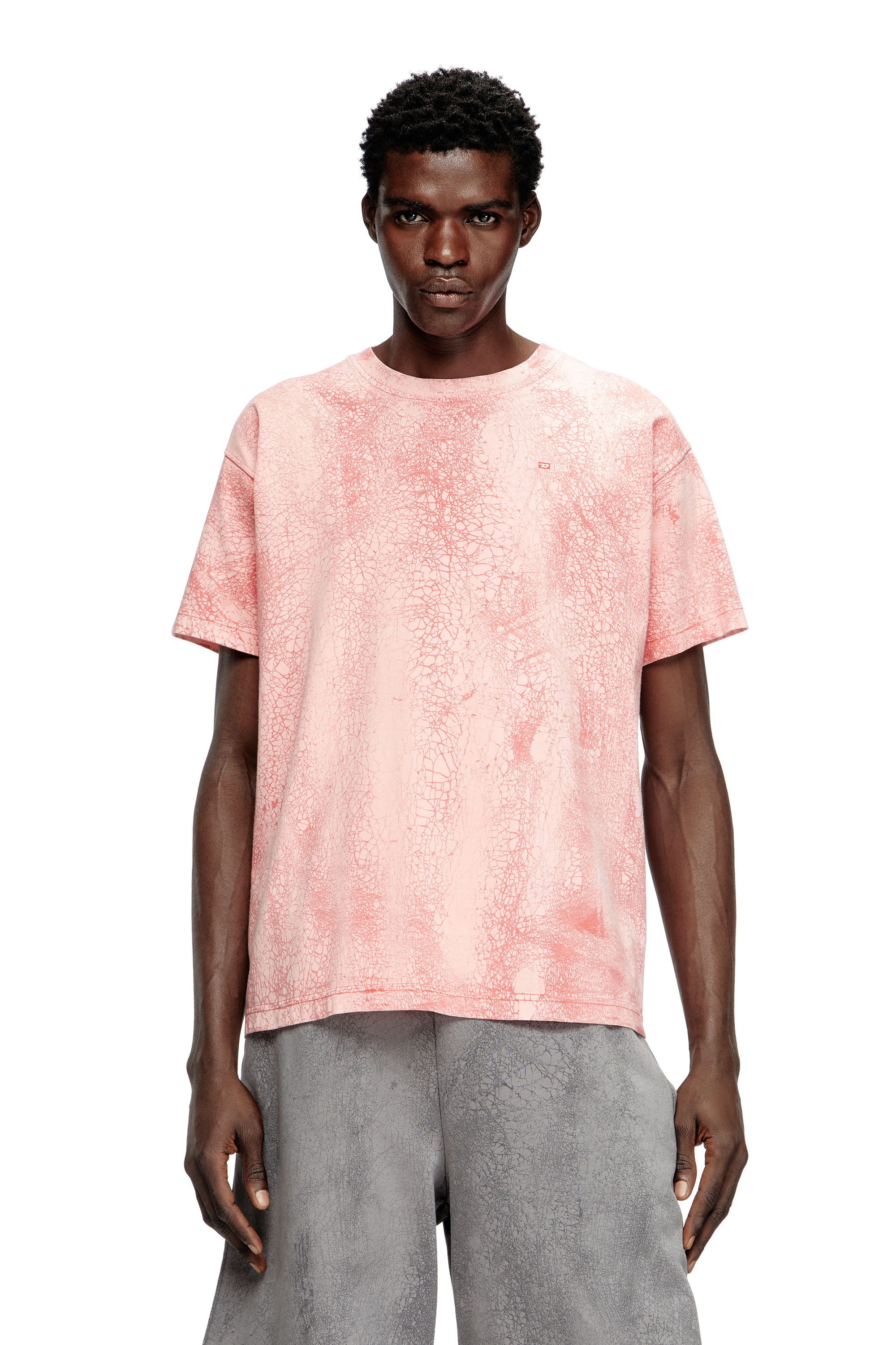 Diesel - T-NORM-T8, Man's T-shirt in waxed jersey in Pink - 1