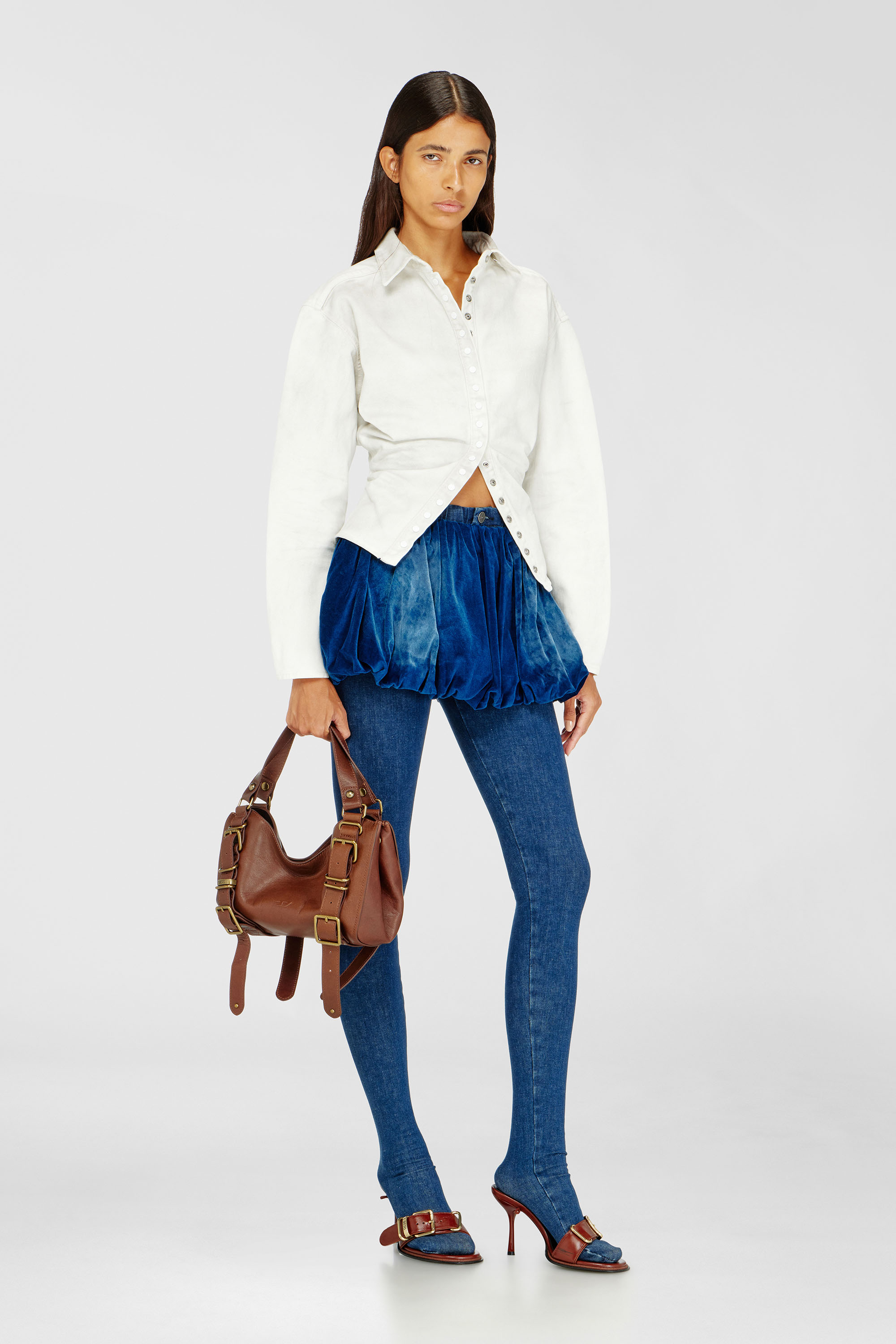 Diesel - DE-MUJ-FSJ1, Woman's Short bubble skirt in velvet denim in Dark Blue - 1