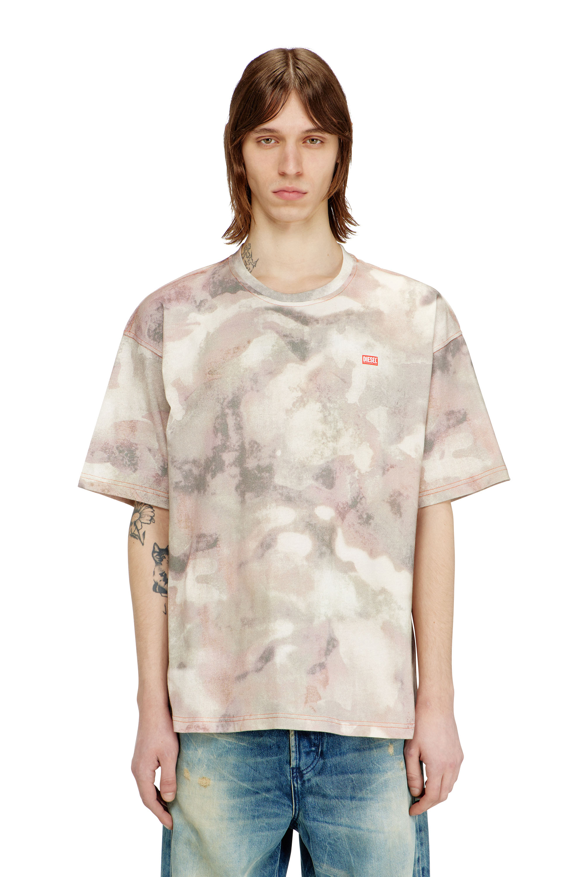 Diesel - T-BOXT-V7, Man's Heavy cotton T-shirt with camo print in Green/Brown - 1