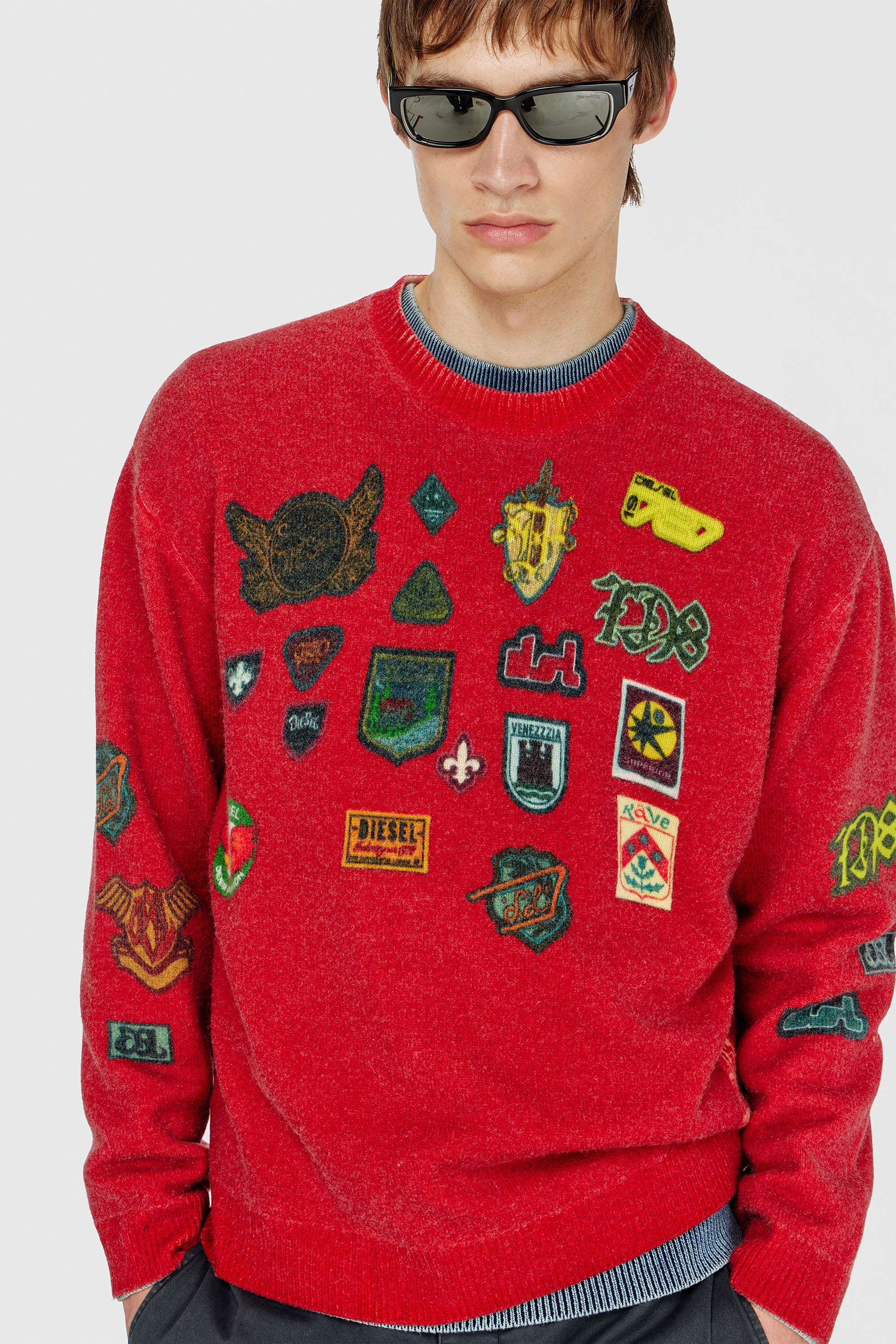 Diesel - K-PATCY, Man's Wool jumper with printed patches in Red - 6