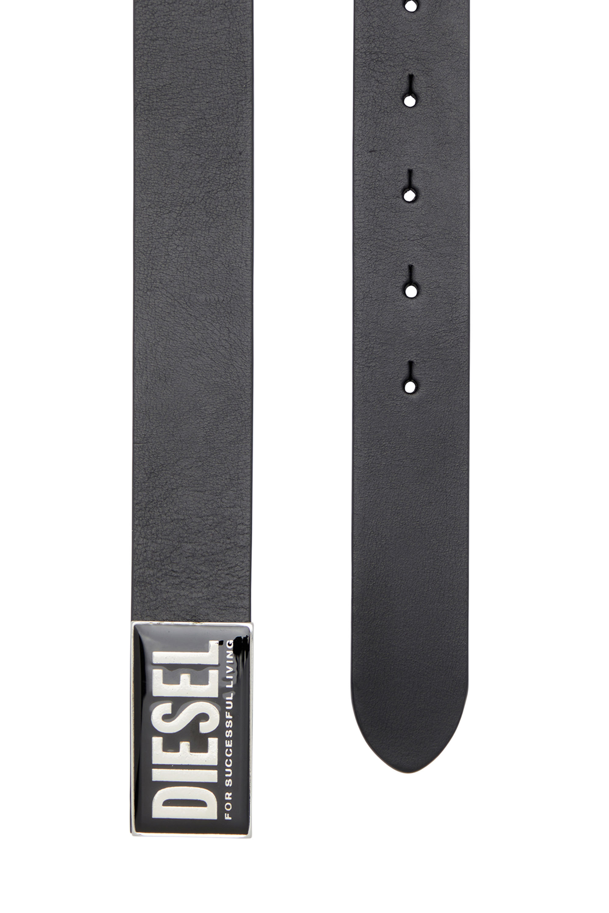 Diesel - B-GLOSSY II, Man's Leather belt with glossy logo buckle in Black - 2