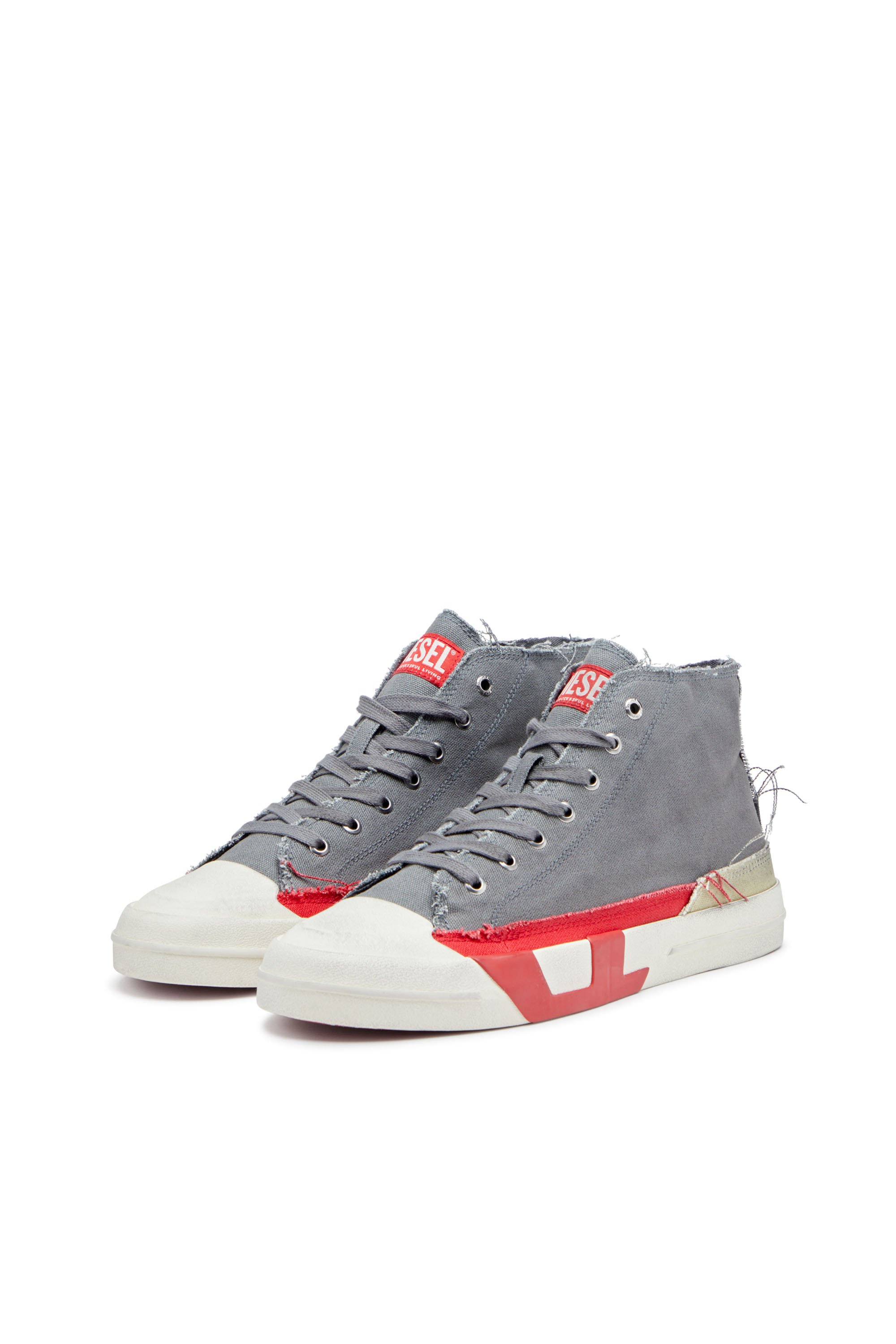 Diesel - S-D-VERSE MID, Man's S-D-Verse-Dirty-effect high-top canvas sneakers in Grey/Red - 8