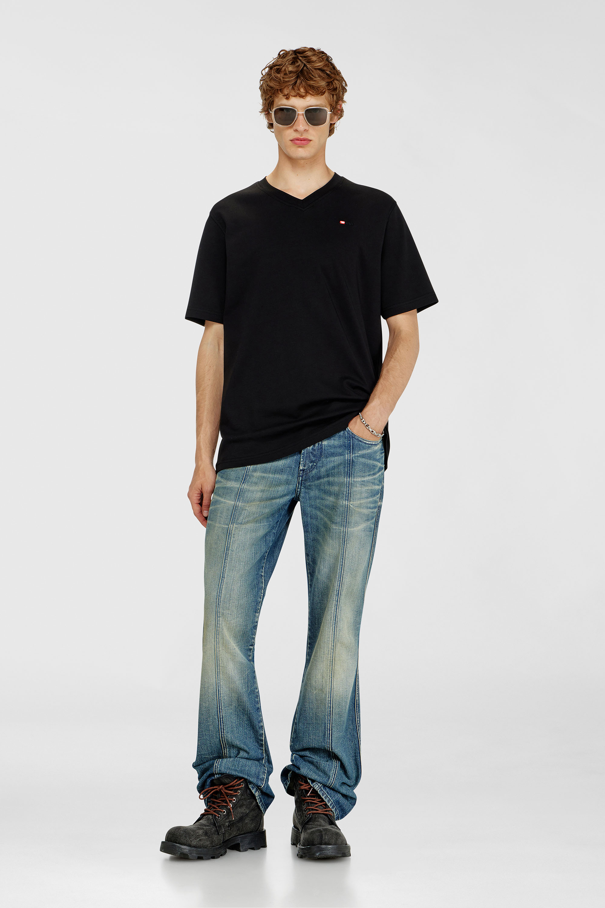 V-neck T-shirt with micro logo embroidery