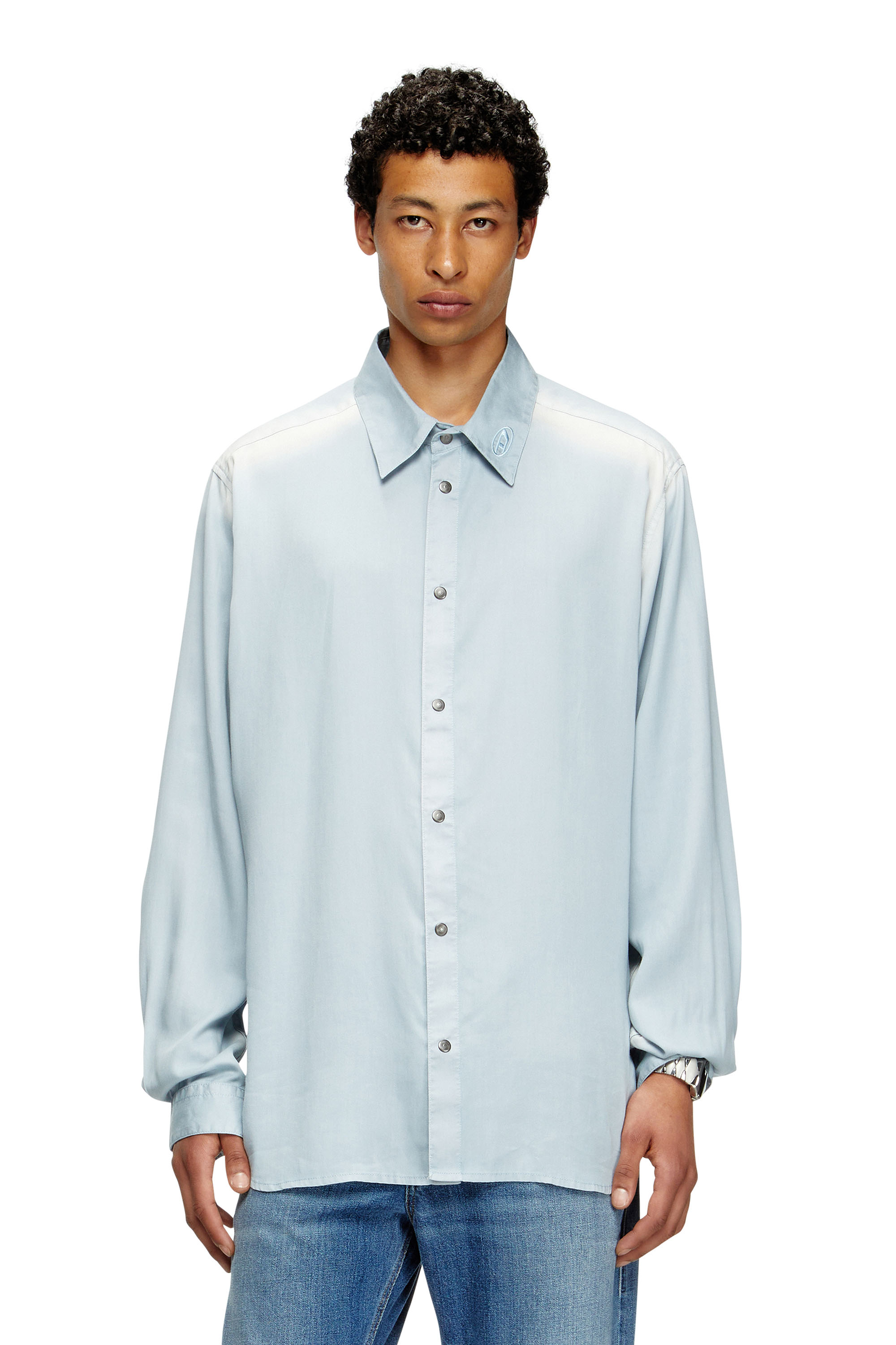 Diesel - S-SIMPLY-JLCI, Man's Shirt in faded twill in Light Blue - 1
