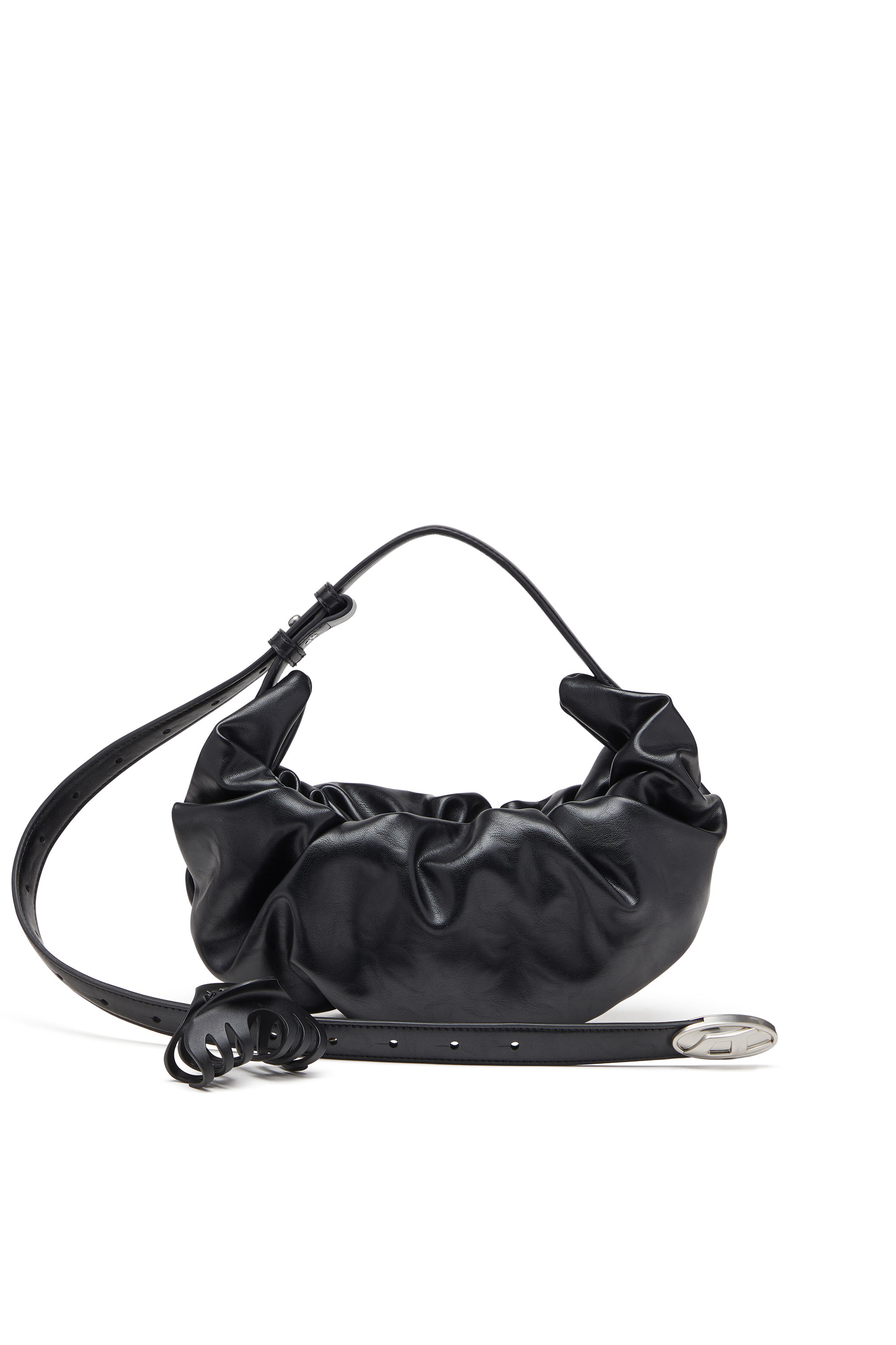 Diesel - GRAB-D HOBO S, Woman's Grab-D S-Small scrunched hobo bag in shiny PU in Black - 7