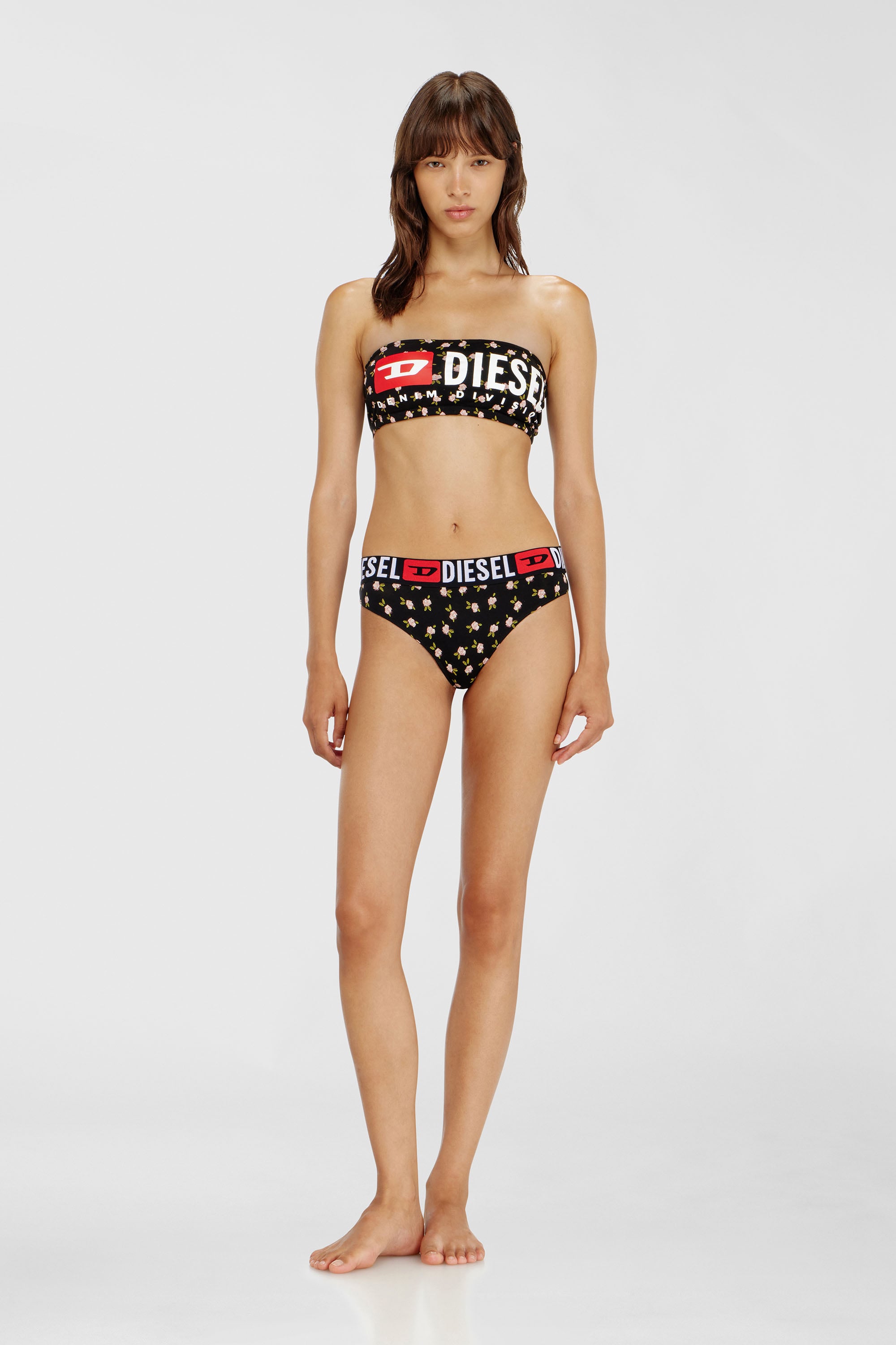 Cotton bandeau bra with all-over floral print