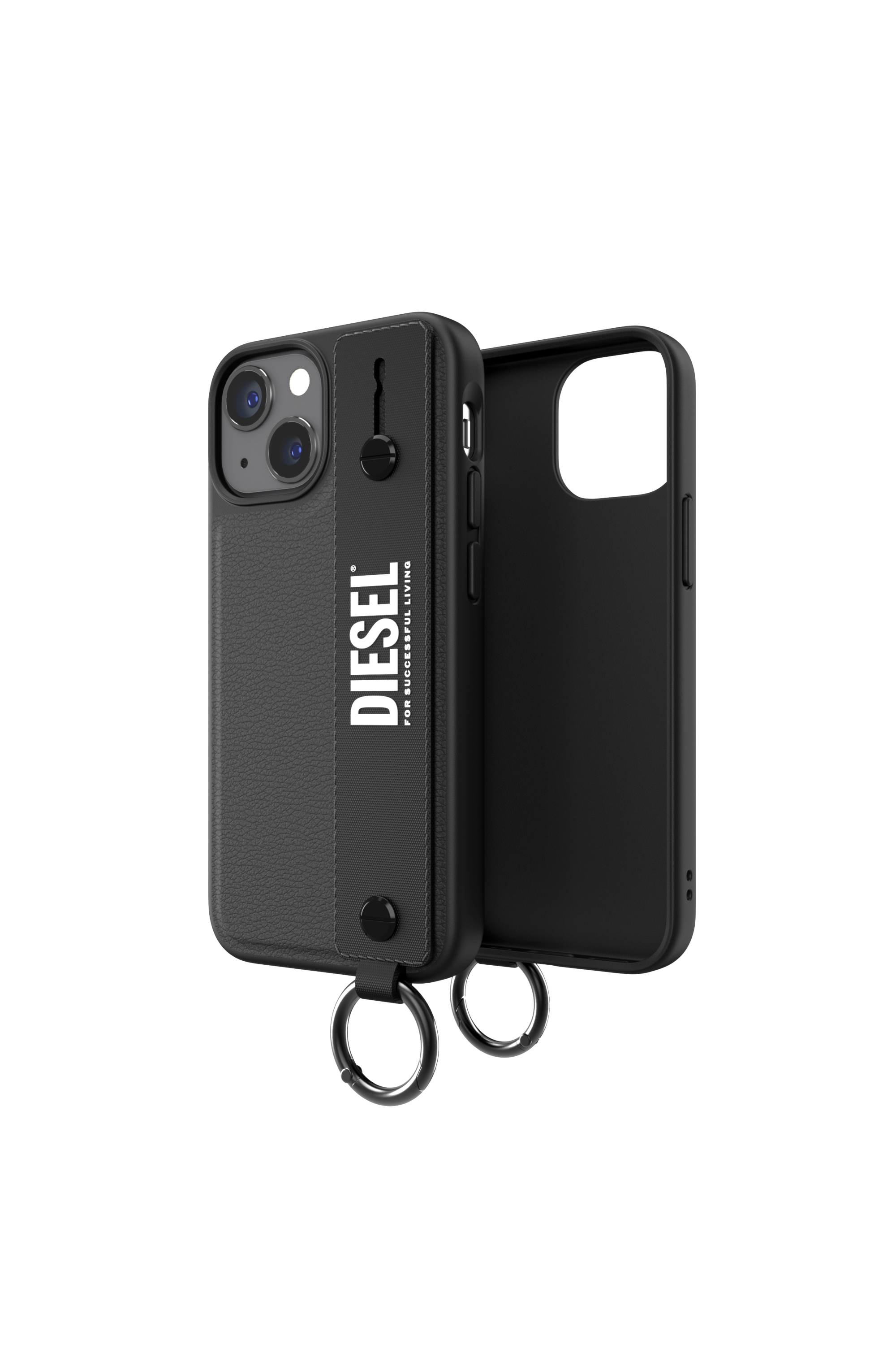 Diesel - 47176 TECH CHAIN, Unisex's Leather tech chain handstrap case  for iPhone 13 Mini in Black - 1