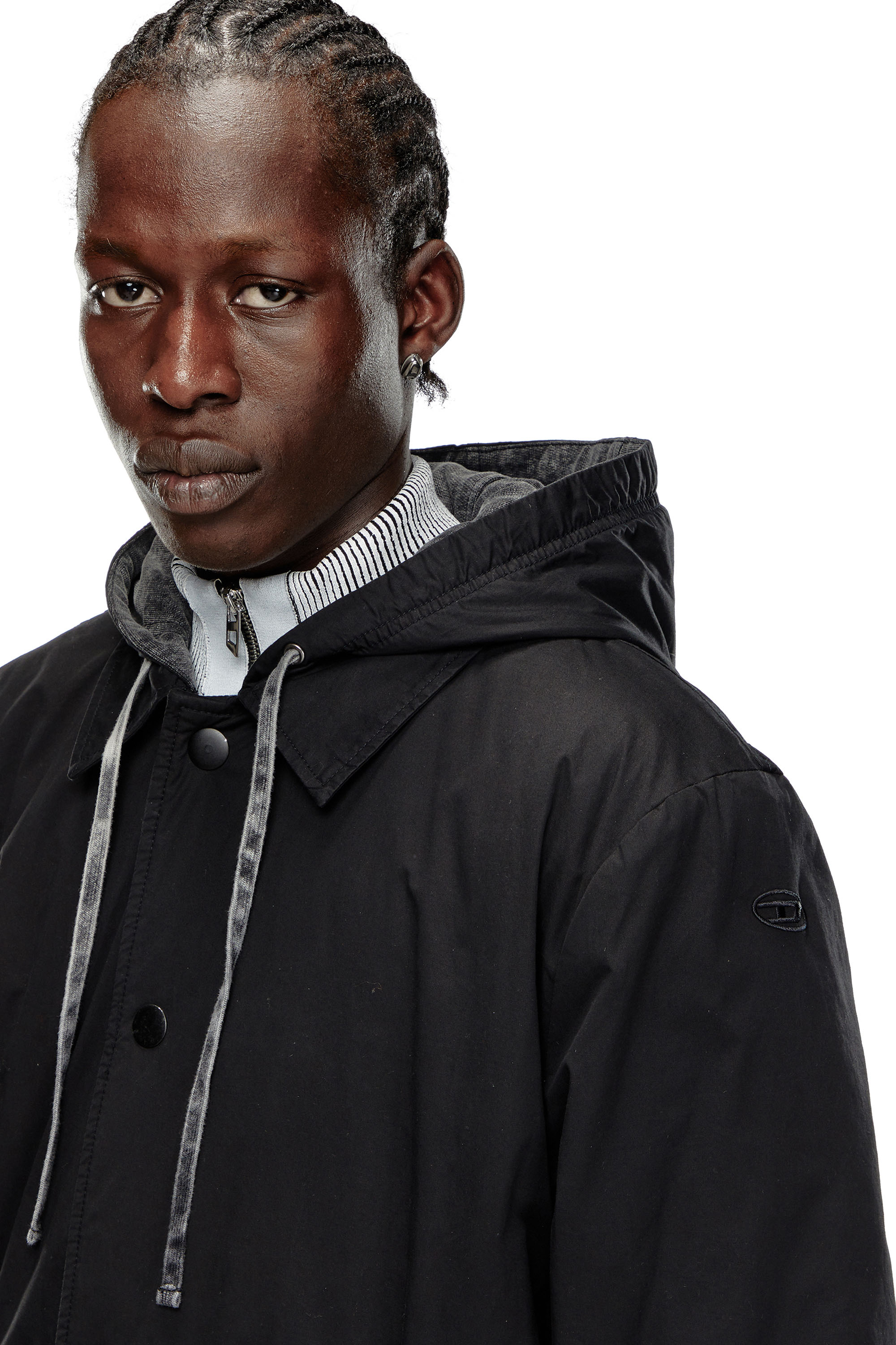 Diesel - J-MARLON, Man's Hooded rain coat in cotton poplin in Black - 4