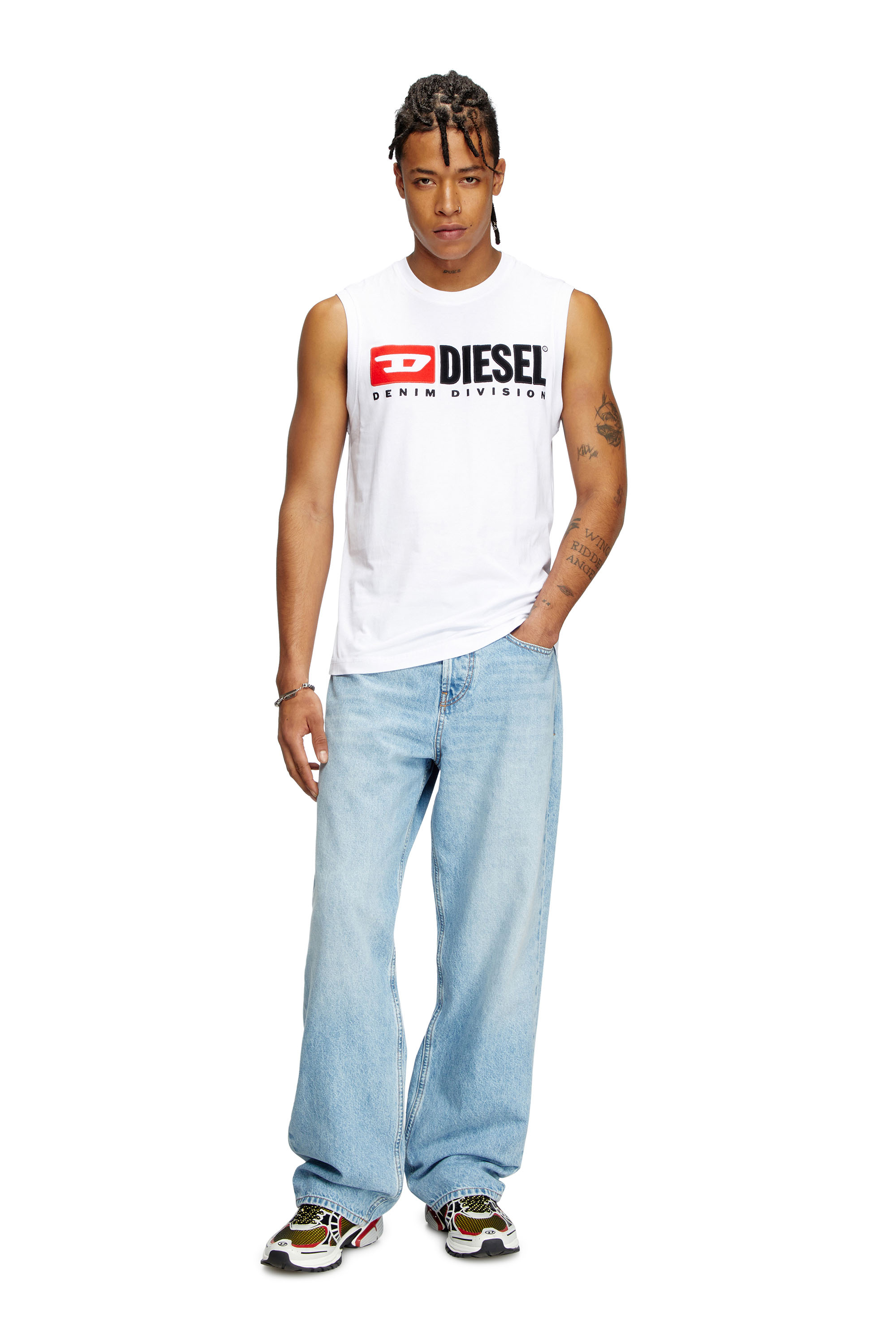 T-ISCO-DIV, White Diesel - T-ISCO-DIV, Man's Tank top with chest logo print in White - 1