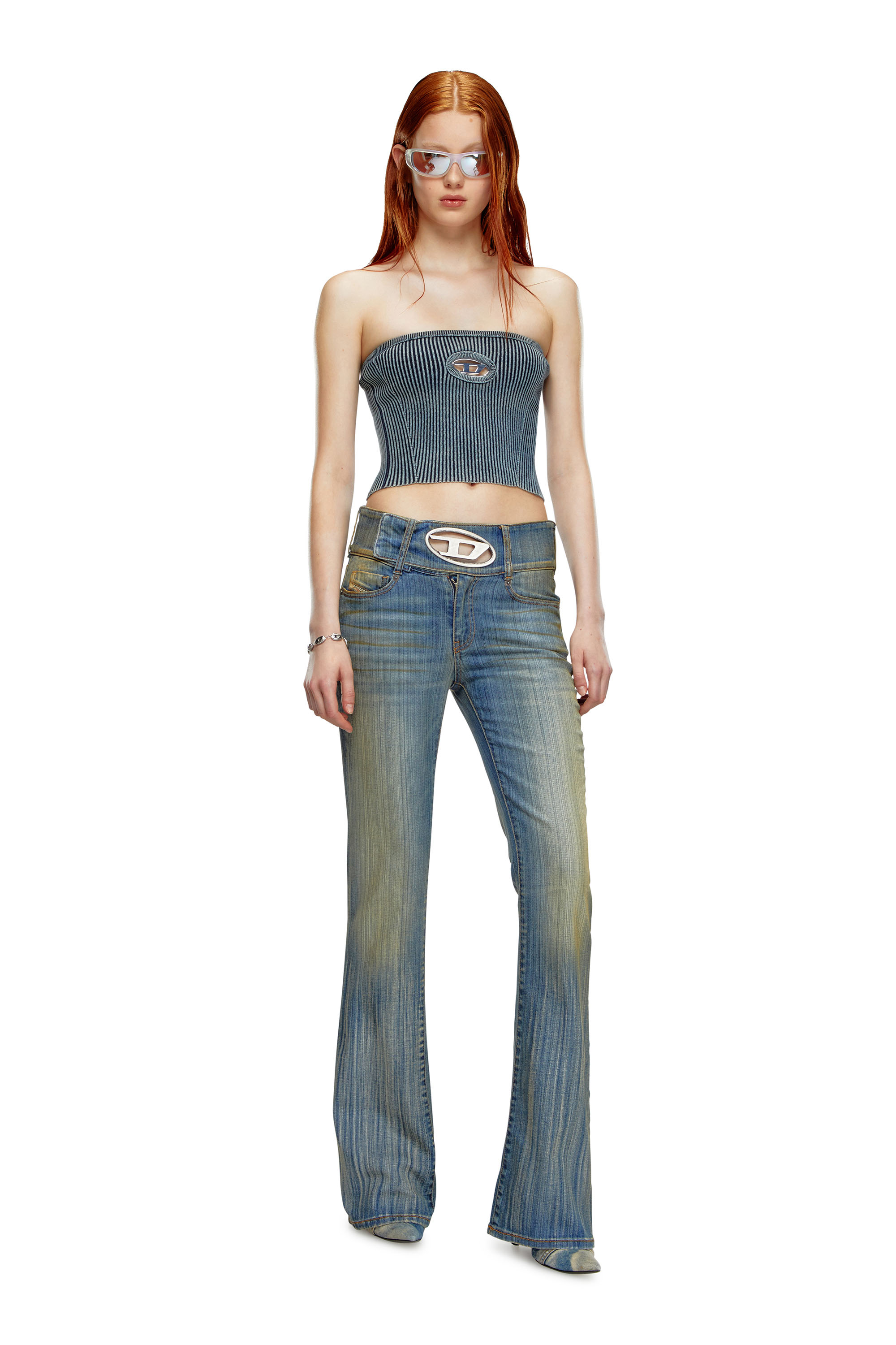 M-CLARKSVILLEX-C, Dark Blue Diesel - M-CLARKSVILLEX-C, Woman's Rib-knit tube top with Oval D in Dark Blue - 1