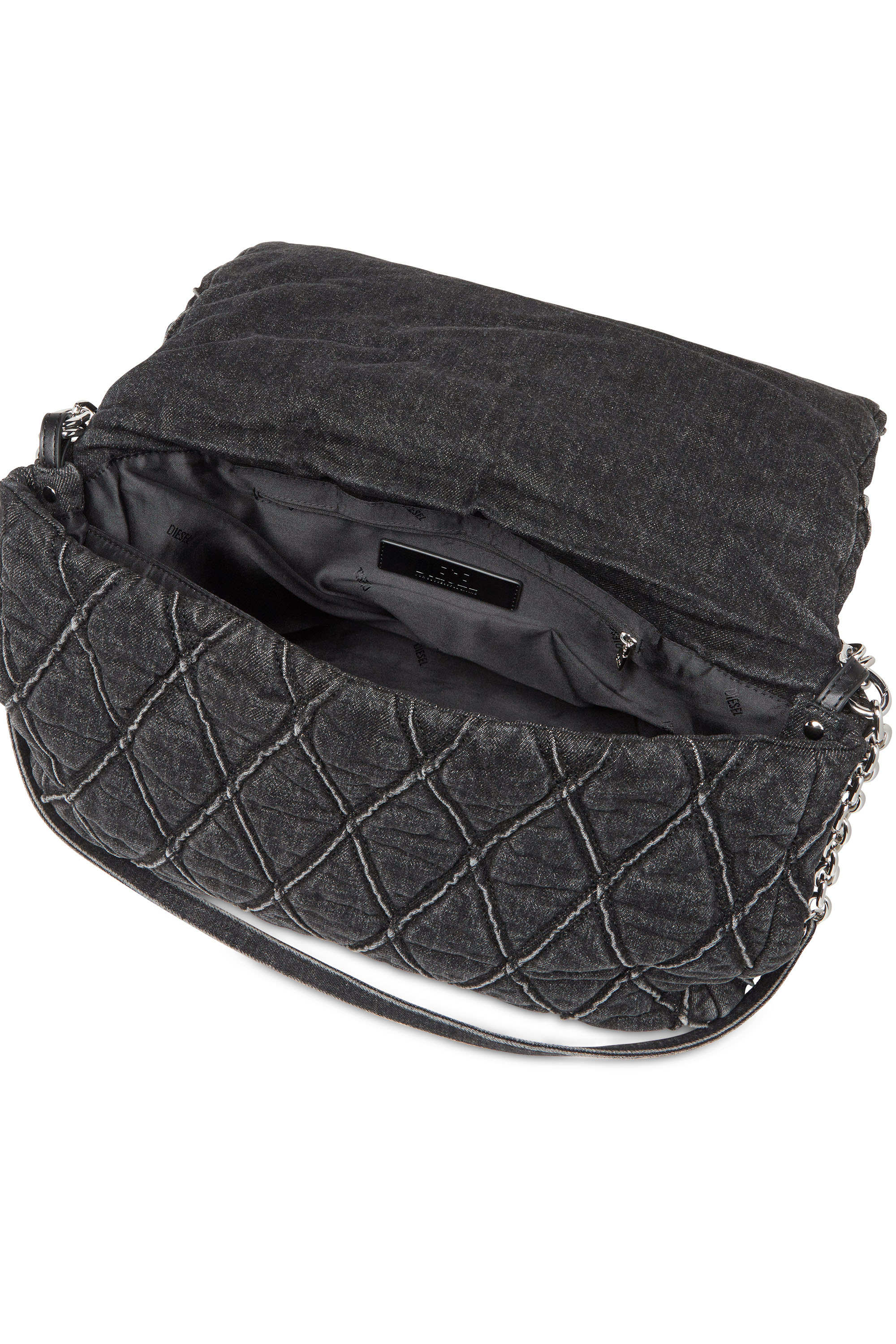 CHARM-D SHOULDER L, Black Diesel - CHARM-D SHOULDER L, Woman's Charm-D L-Large shoulder bag in quilted denim in Black - 3