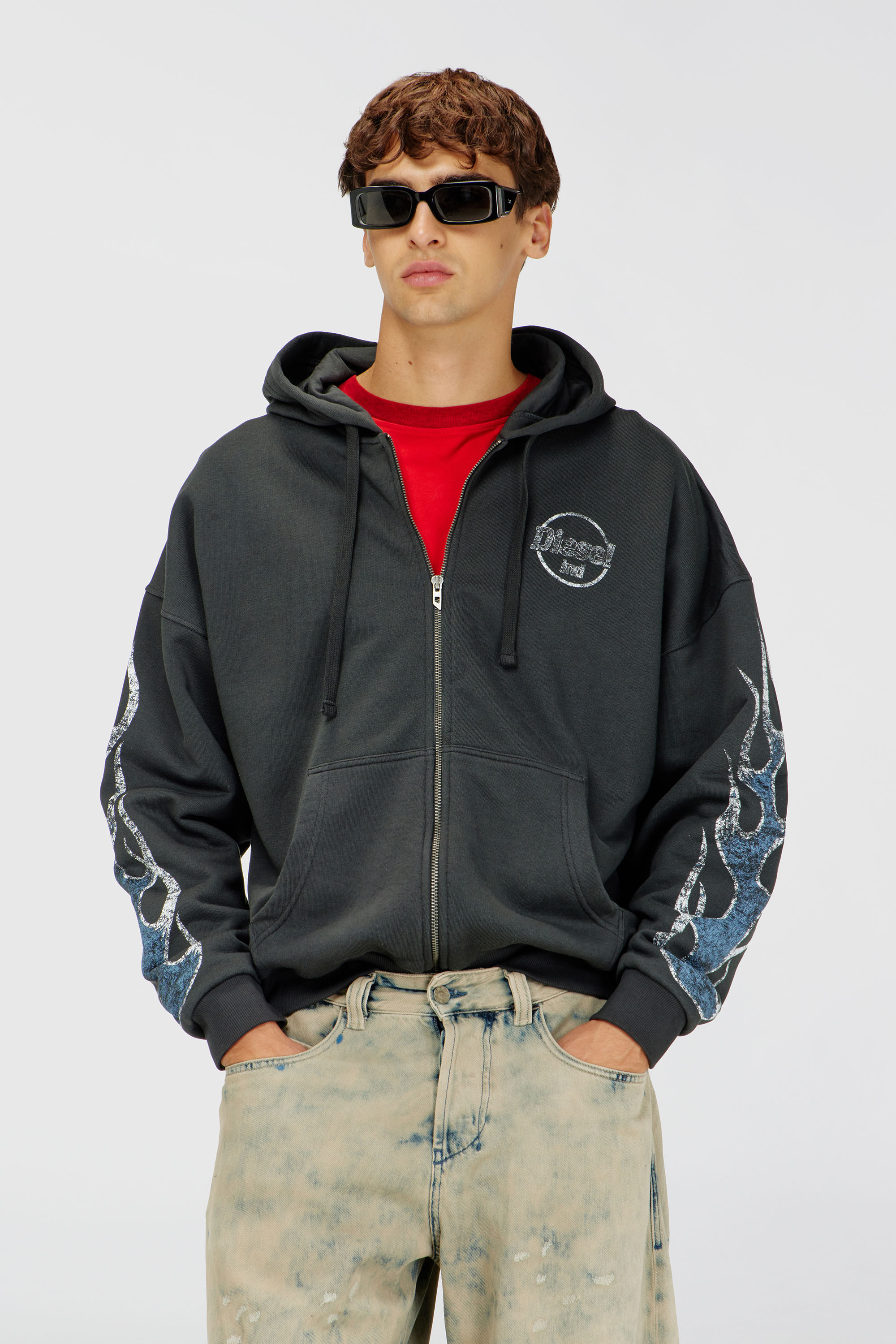 Diesel - S-TOLY-ZIP, Man's Zip-up hoodie with crack print in Dark grey - 3