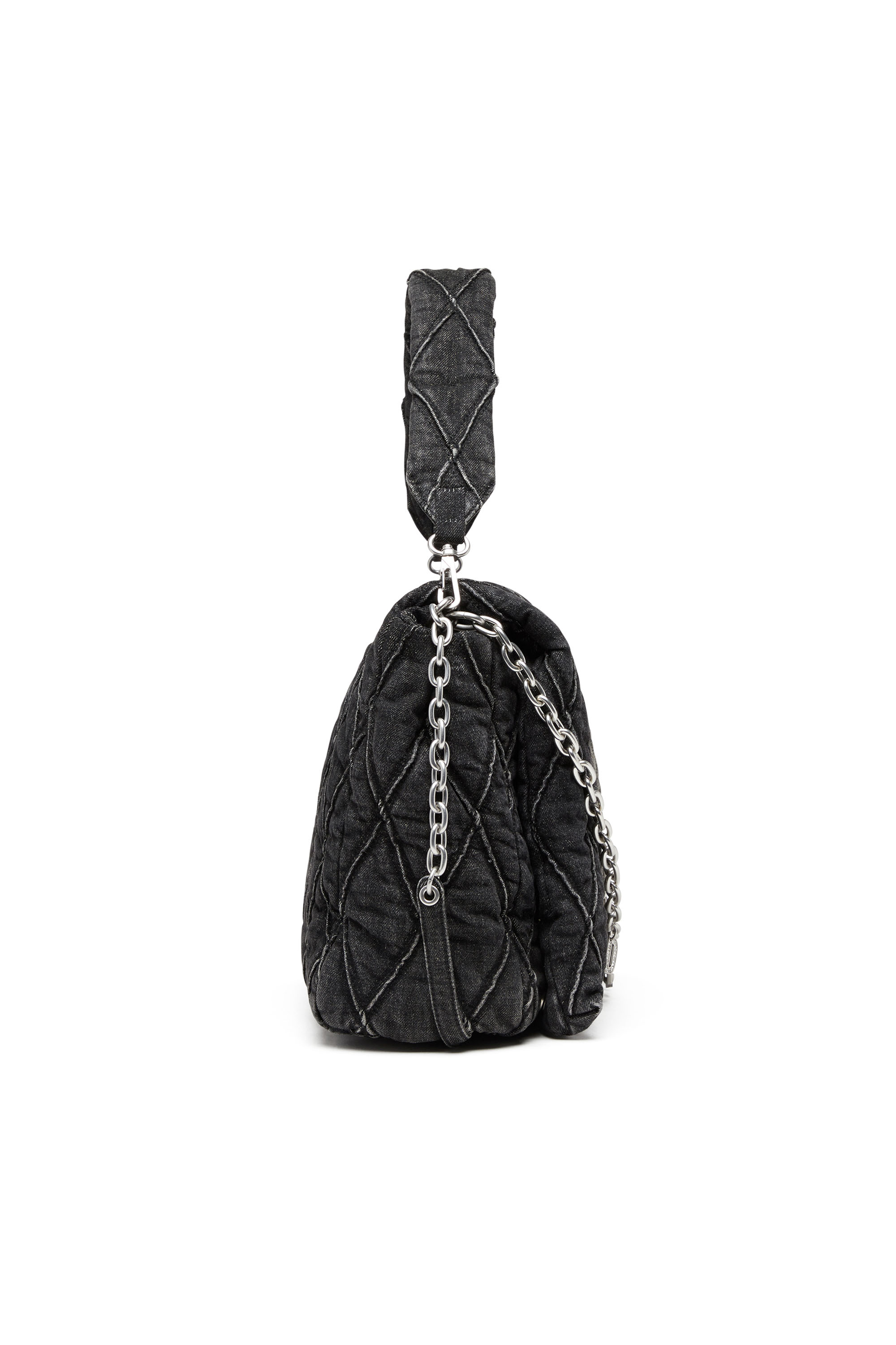 CHARM-D SHOULDER L, Black Diesel - CHARM-D SHOULDER L, Woman's Charm-D L-Large shoulder bag in quilted denim in Black - 4