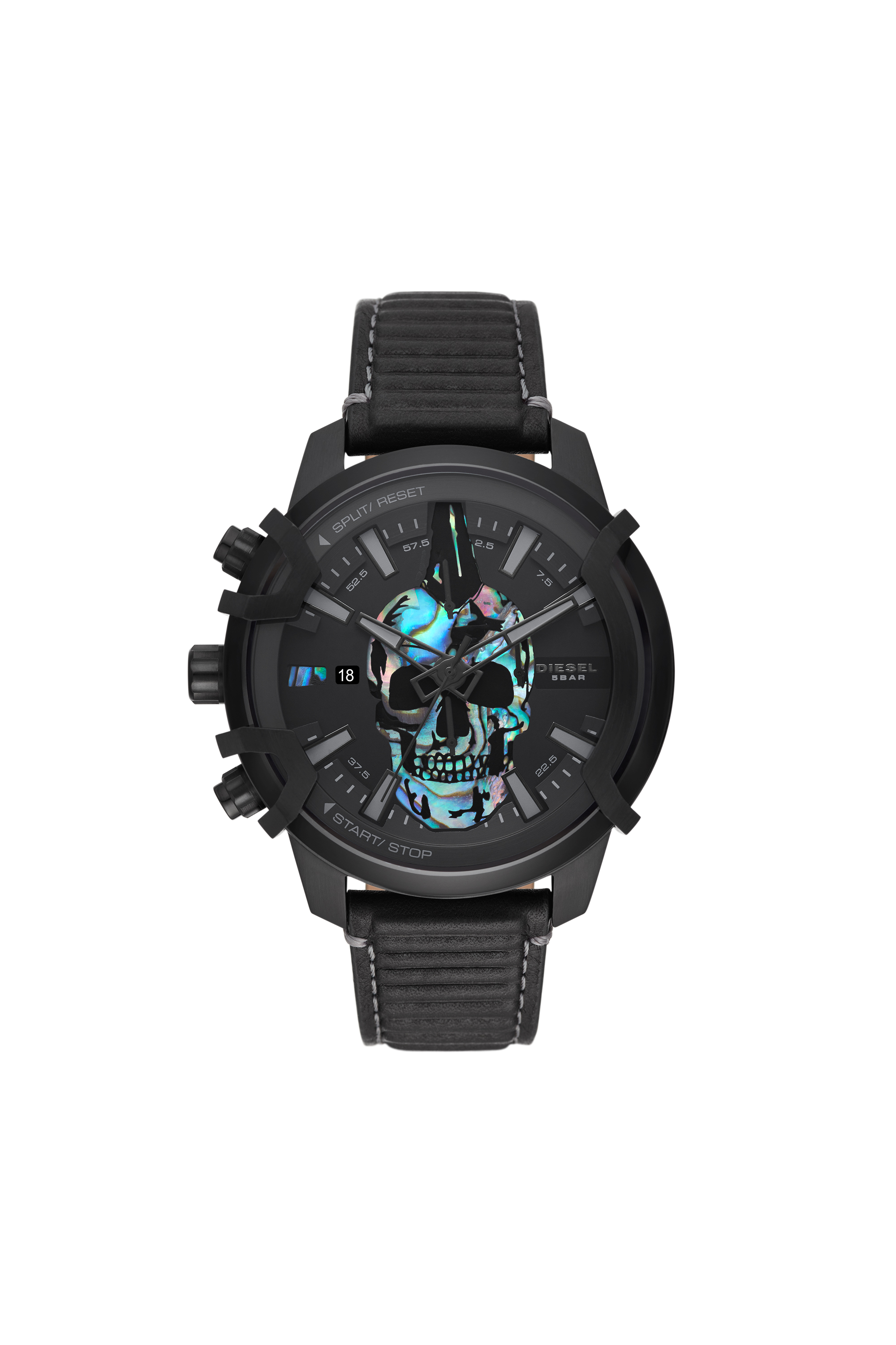 Diesel - DZ4576, Man's Griffed Chronograph Leather Watch in Black - 1