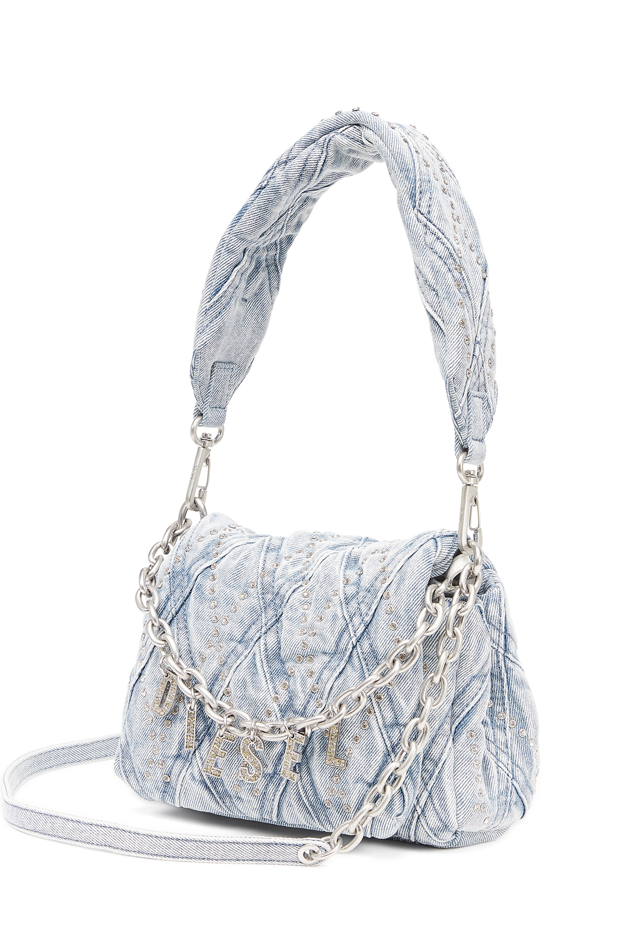 Diesel - CHARM-D SHOULDER S, Woman's Charm-D Shoulder S - Small denim shoulder bag with crystals in Light Blue - 5
