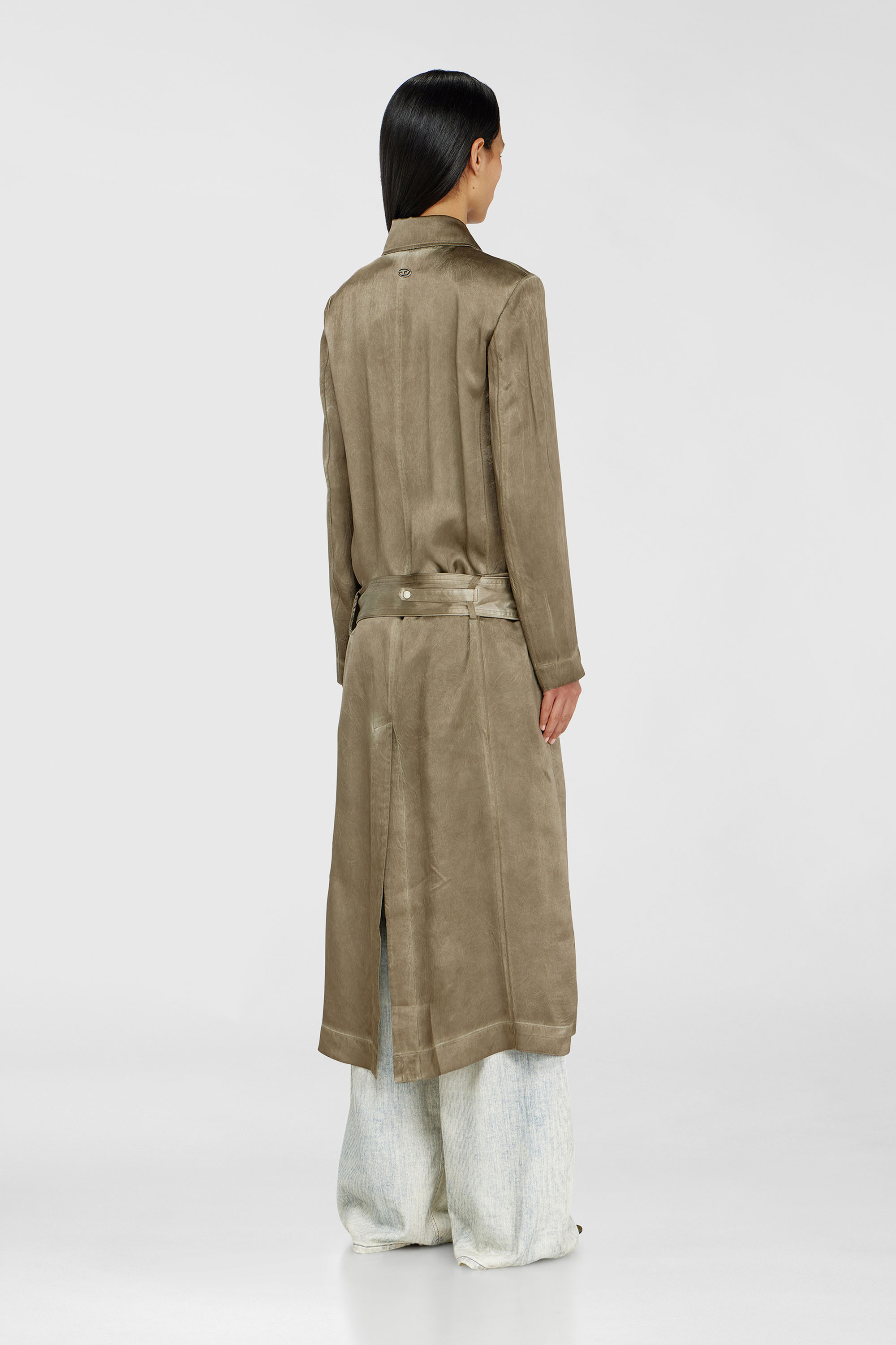 Diesel - G-LADES, Woman's Trench coat in wrinkled satin in Light Brown - 4