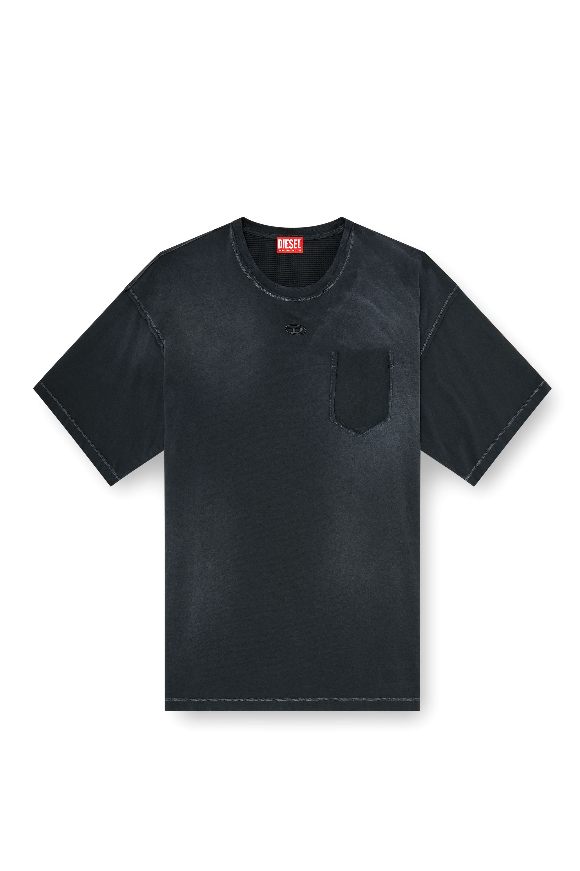 Diesel - T-POCK, Man's Faded T-shirt with ripped pocket detail in Black - 2