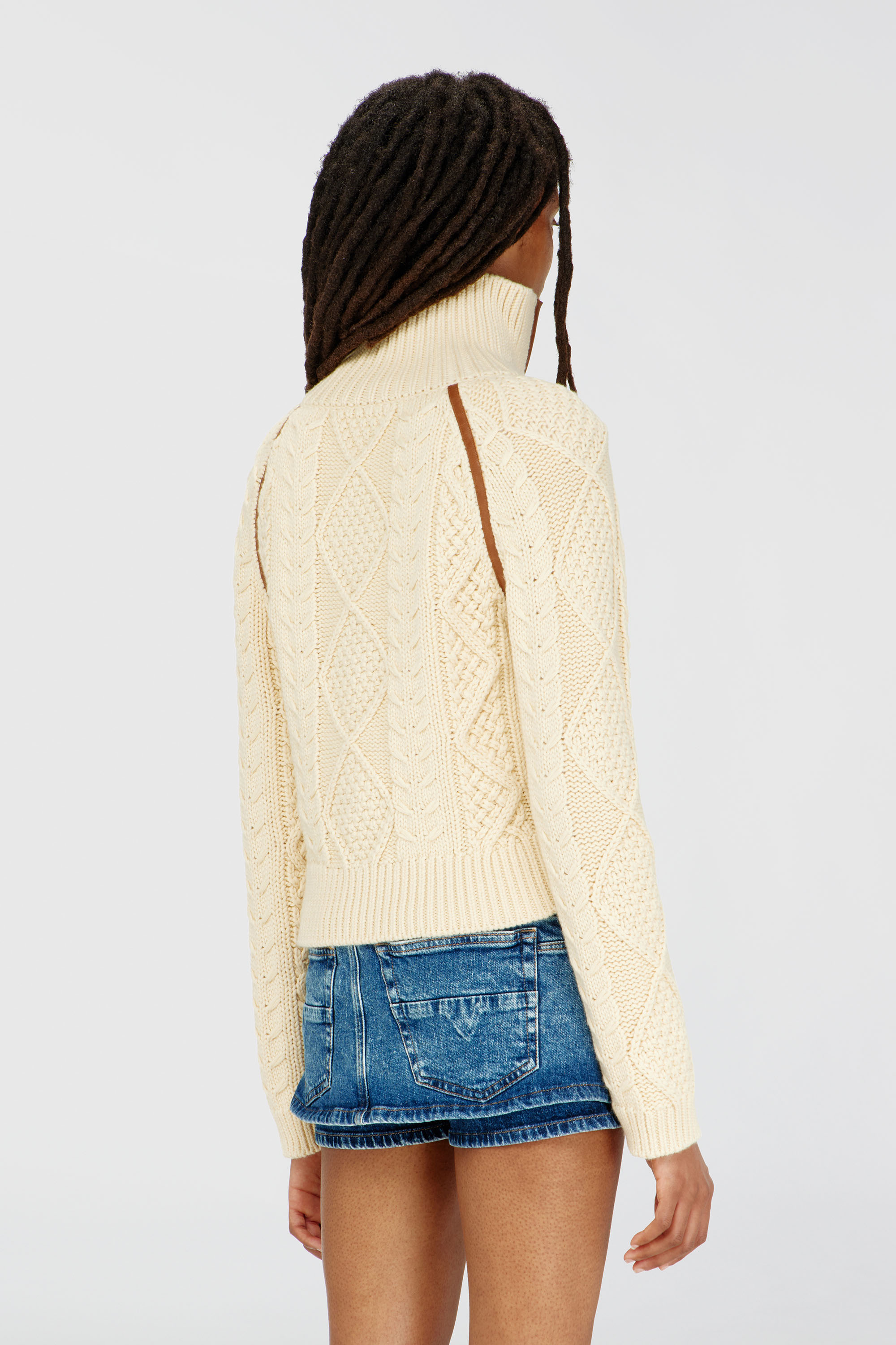 Diesel - M-INTELLE, Woman's Cable-knit cardigan with contrast bands in Beige - 4