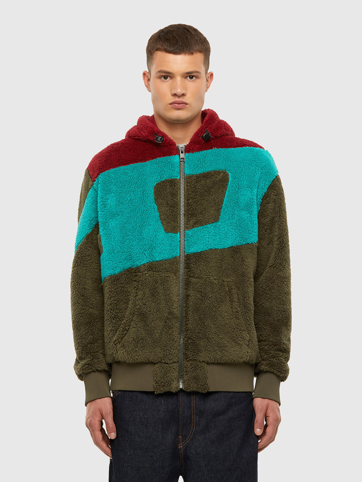S-ALDY Man: Zip-up hoodie in colour-block teddy | Diesel