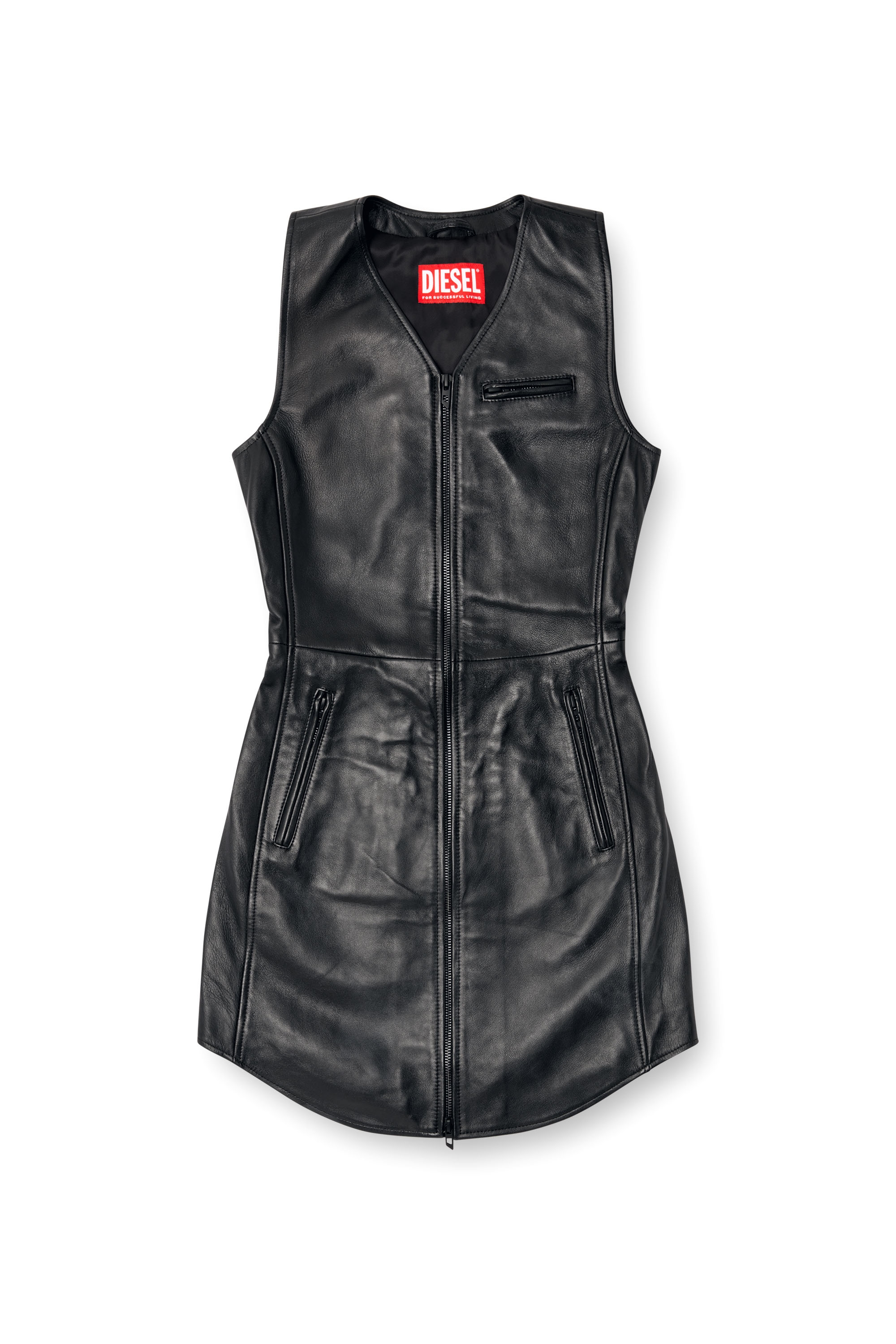 Diesel - L-ILITH, Woman's Short zipped leather dress in Black - 1