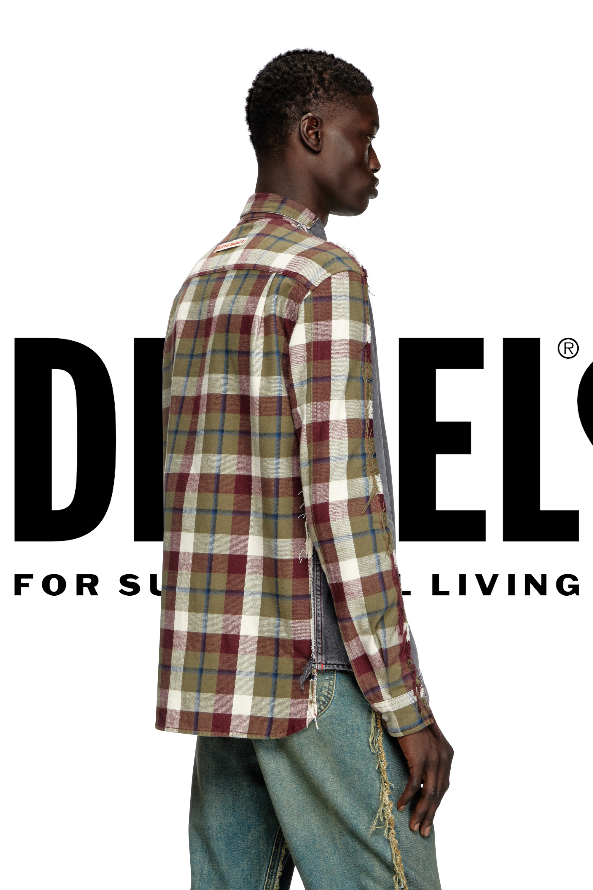 Diesel - Shirt Dieseloves 7A, Unisex's Denim and check shirt in Grey/Red - 4