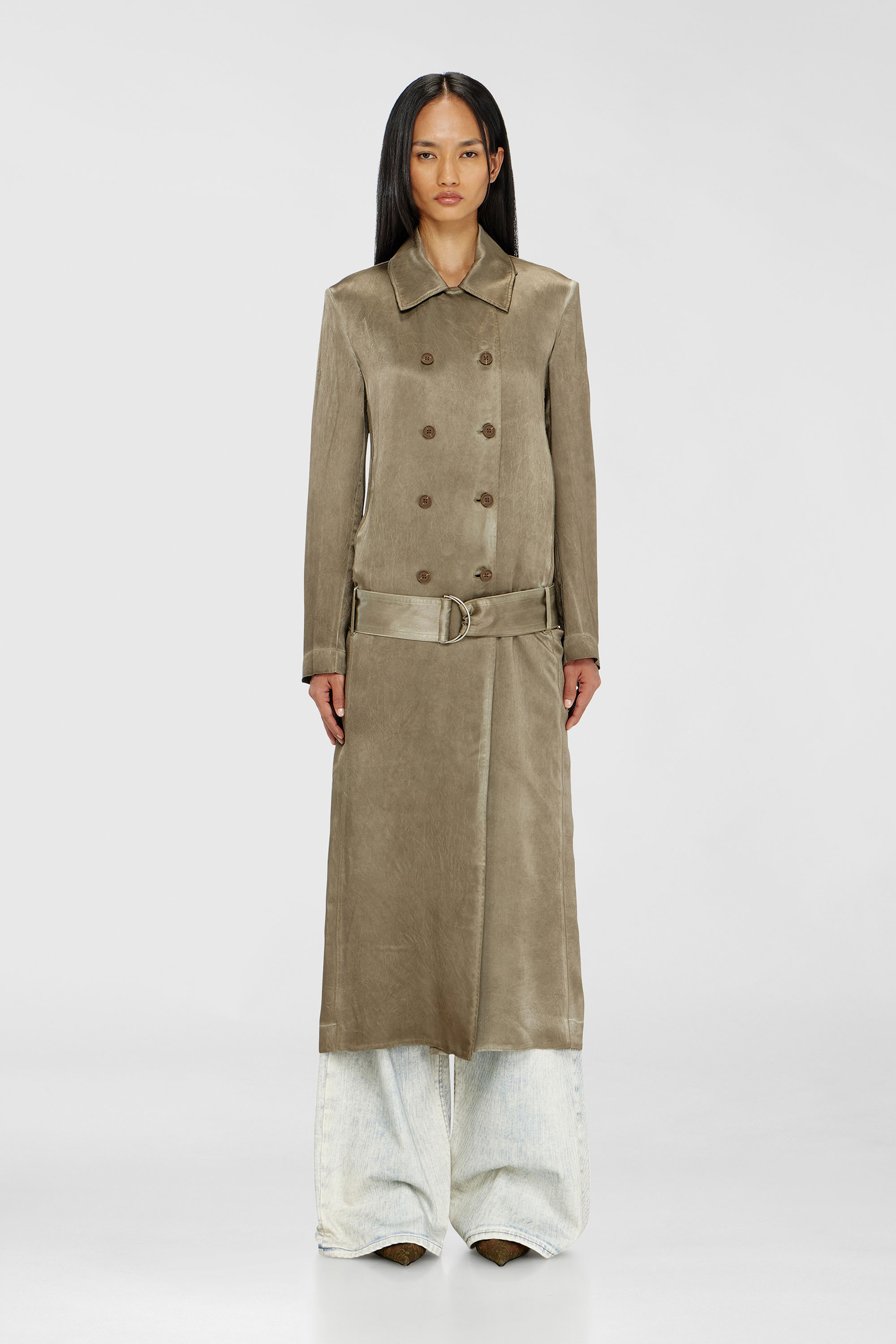 Diesel - G-LADES, Woman's Trench coat in wrinkled satin in Light Brown - 5