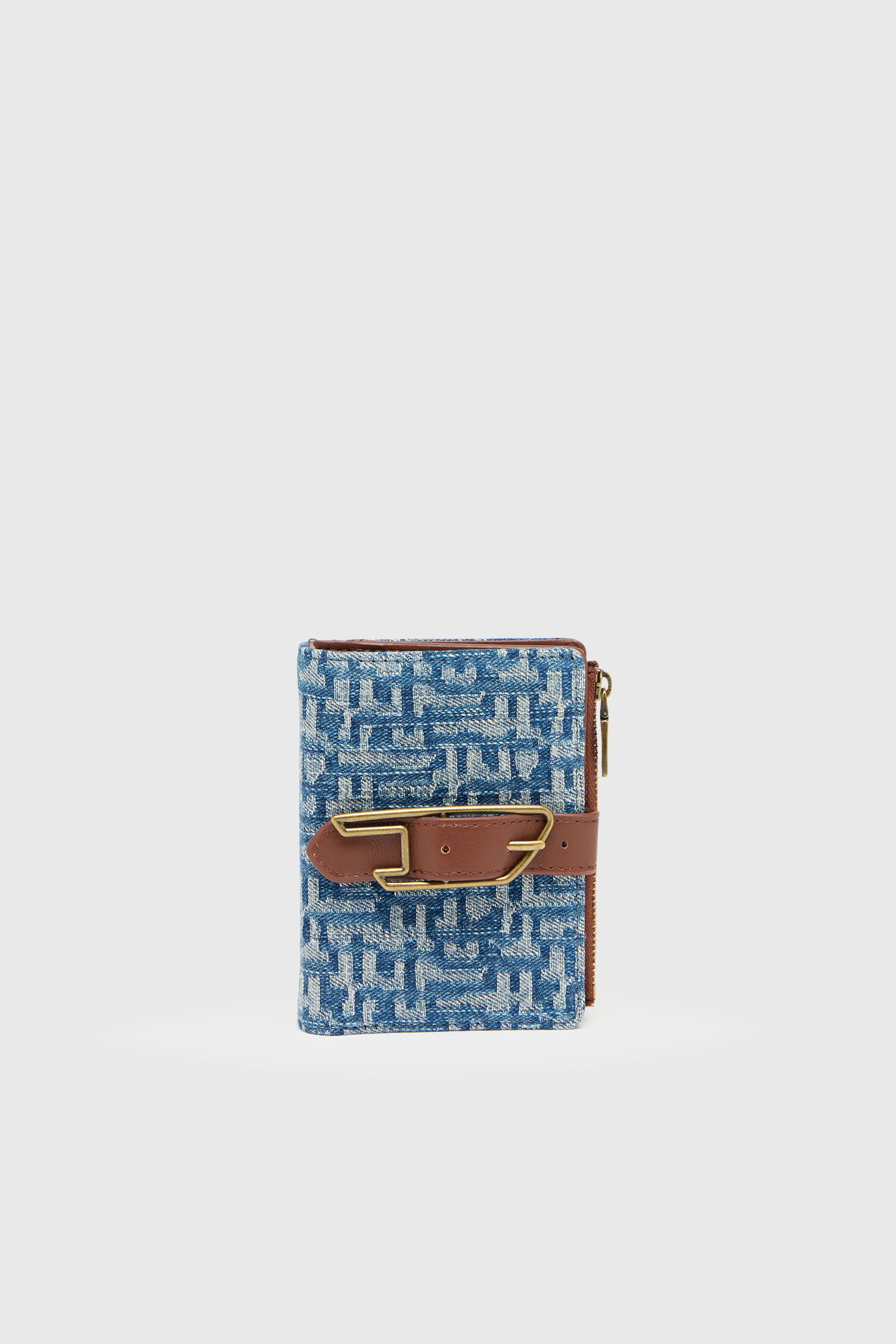 Bi-fold wallet in monogram denim with belt detail