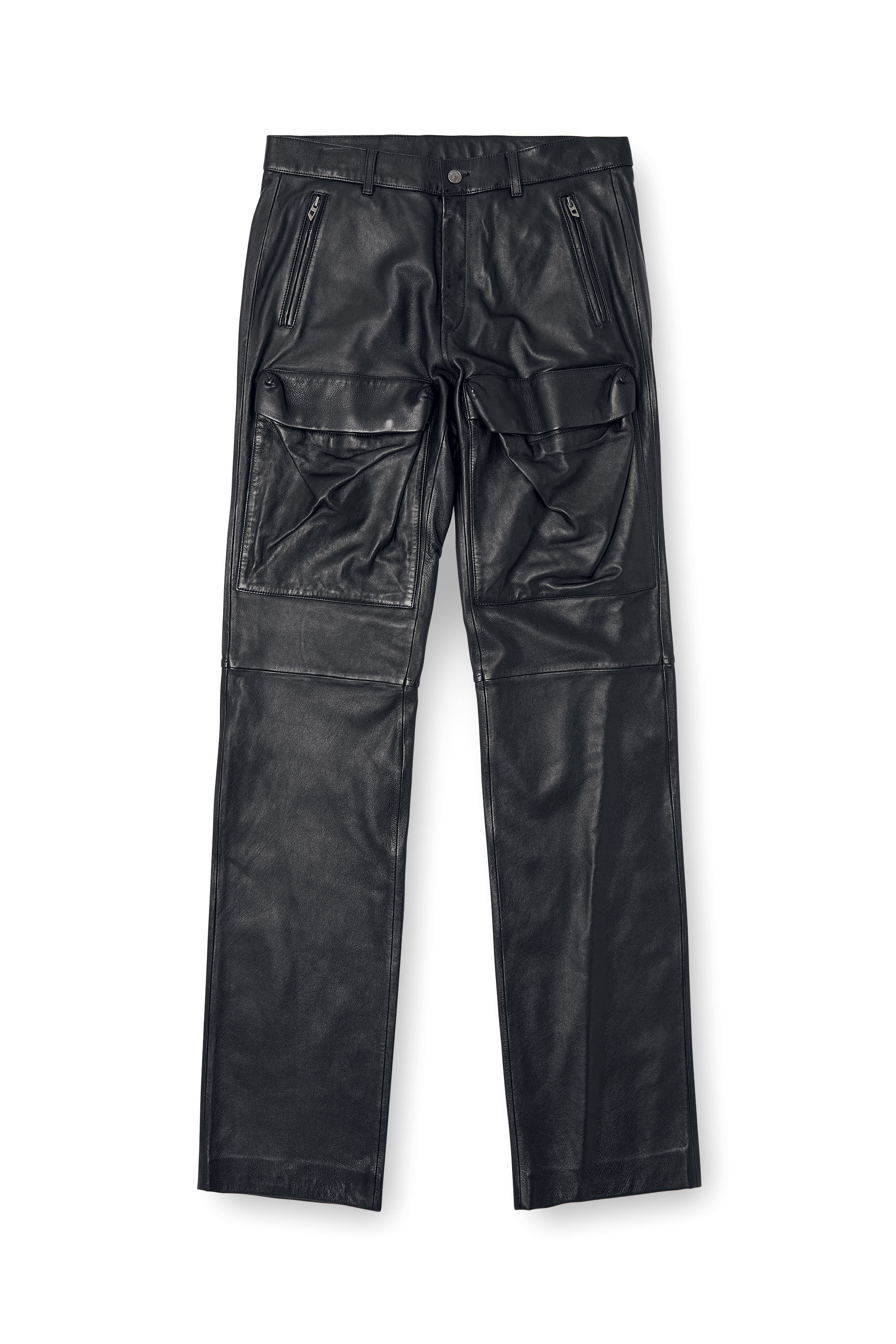 Diesel - P-GAST, Man's Leather pants with utility pockets in Black - 3