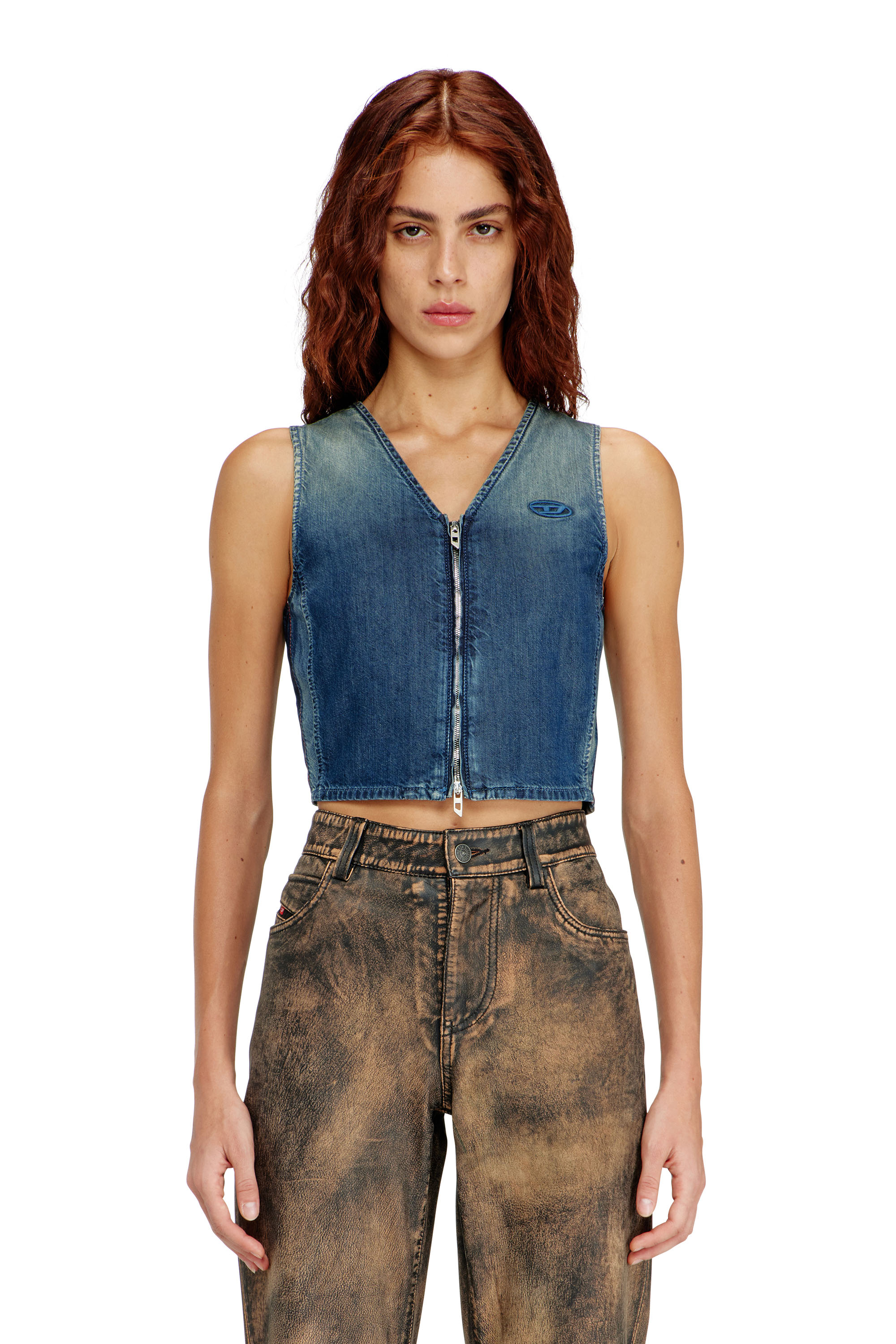 Diesel - DE-MEIO-S, Woman's Cropped denim top with front zip in null - 1